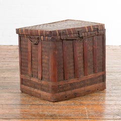Chinese Vintage Bamboo and Rattan Basket with Weathered Appearance