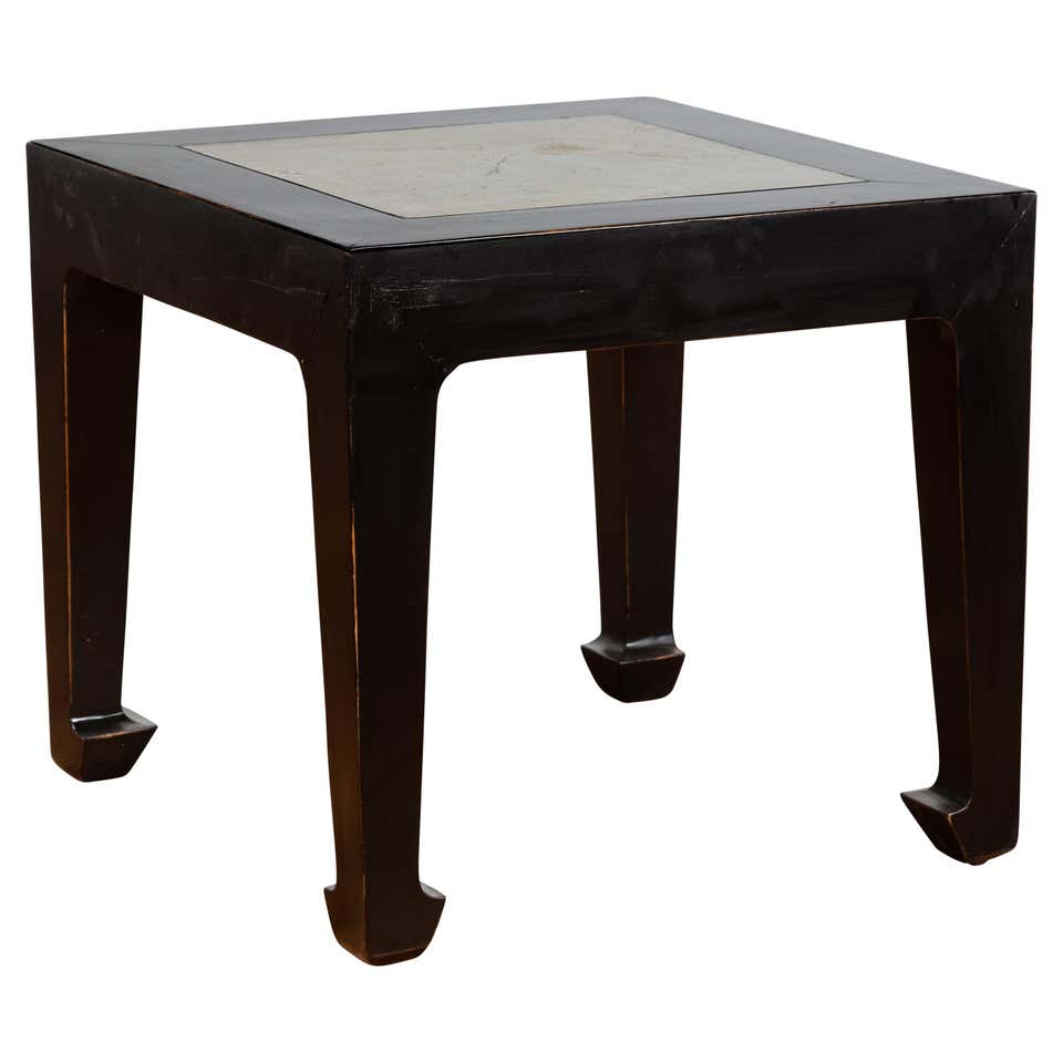 Pair of Chinese Style Inset Ceramic Tile Side Tables For Sale at 1stDibs
