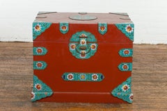 Vintage Blanket Chest with Red Lacquer and Cloisonné Floral Décor