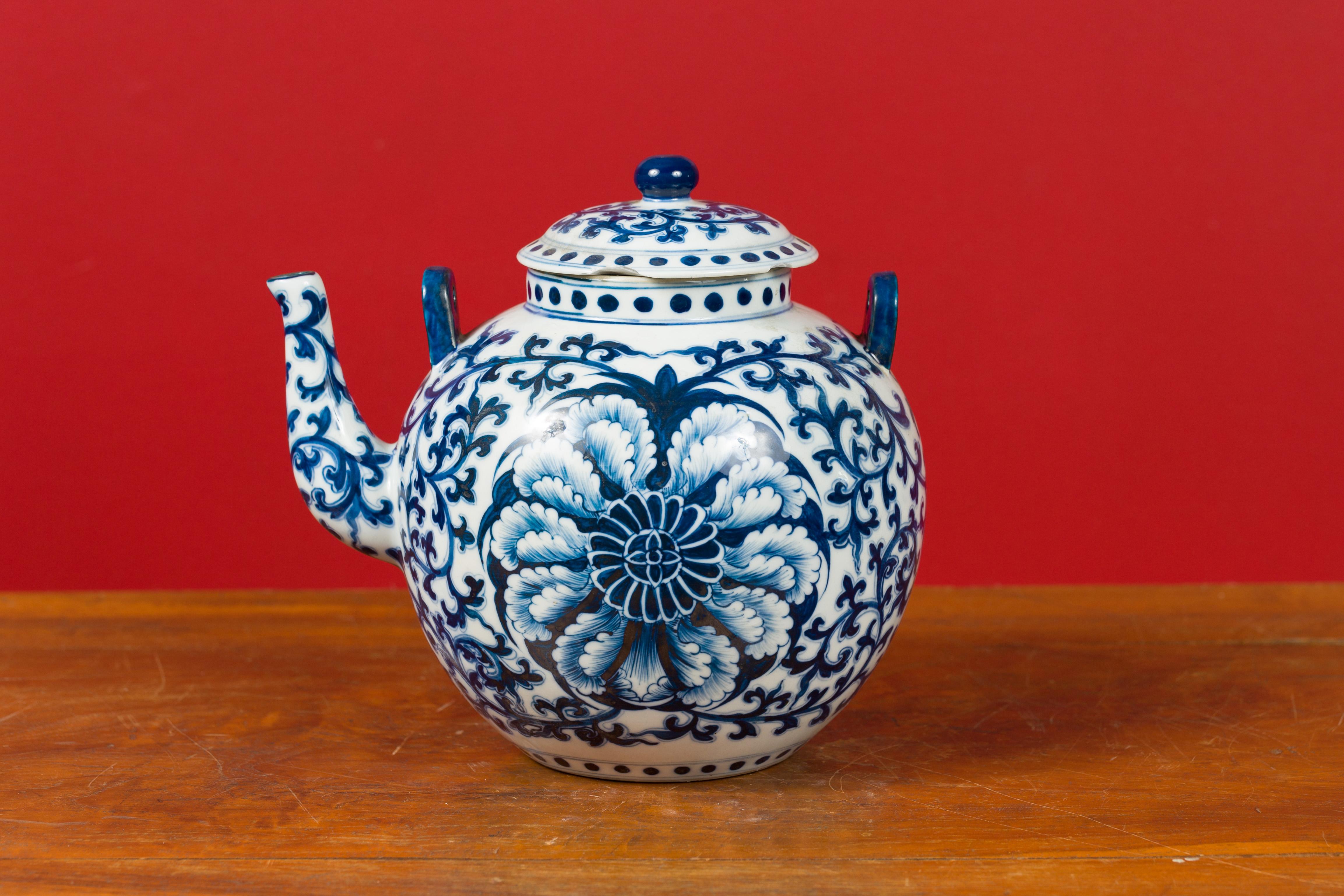 vintage blue and white teapot