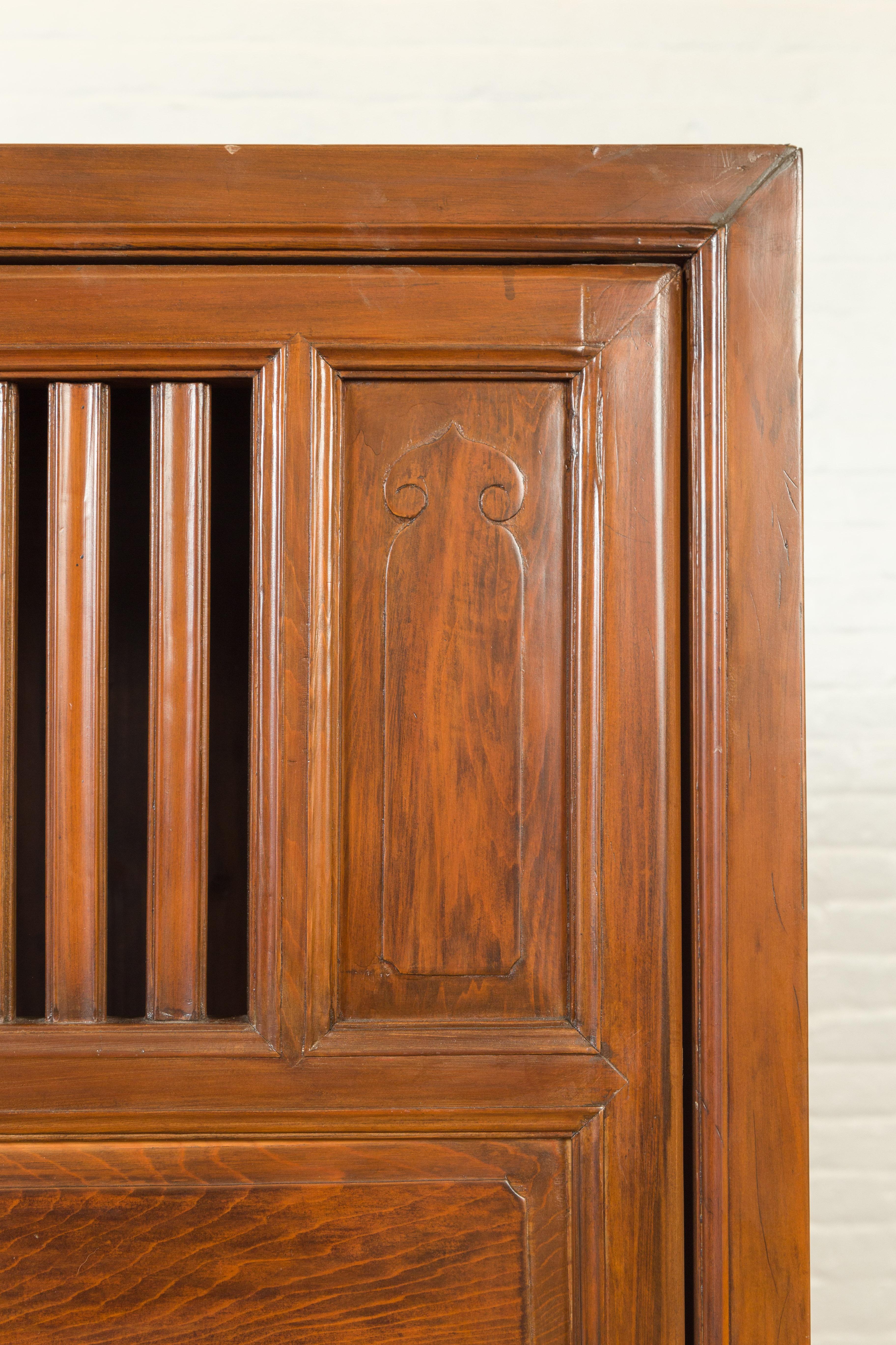 Chinese Vintage Cabinet with Fretwork Design, Doors and Drawers For Sale 4