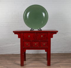 Vintage Celadon Ceramic Charger Plate with Crackled Glaze – Elegant Table Decor