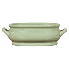 Chinese Vintage Celadon Foot Bath with Two Handles and Foliage Motifs