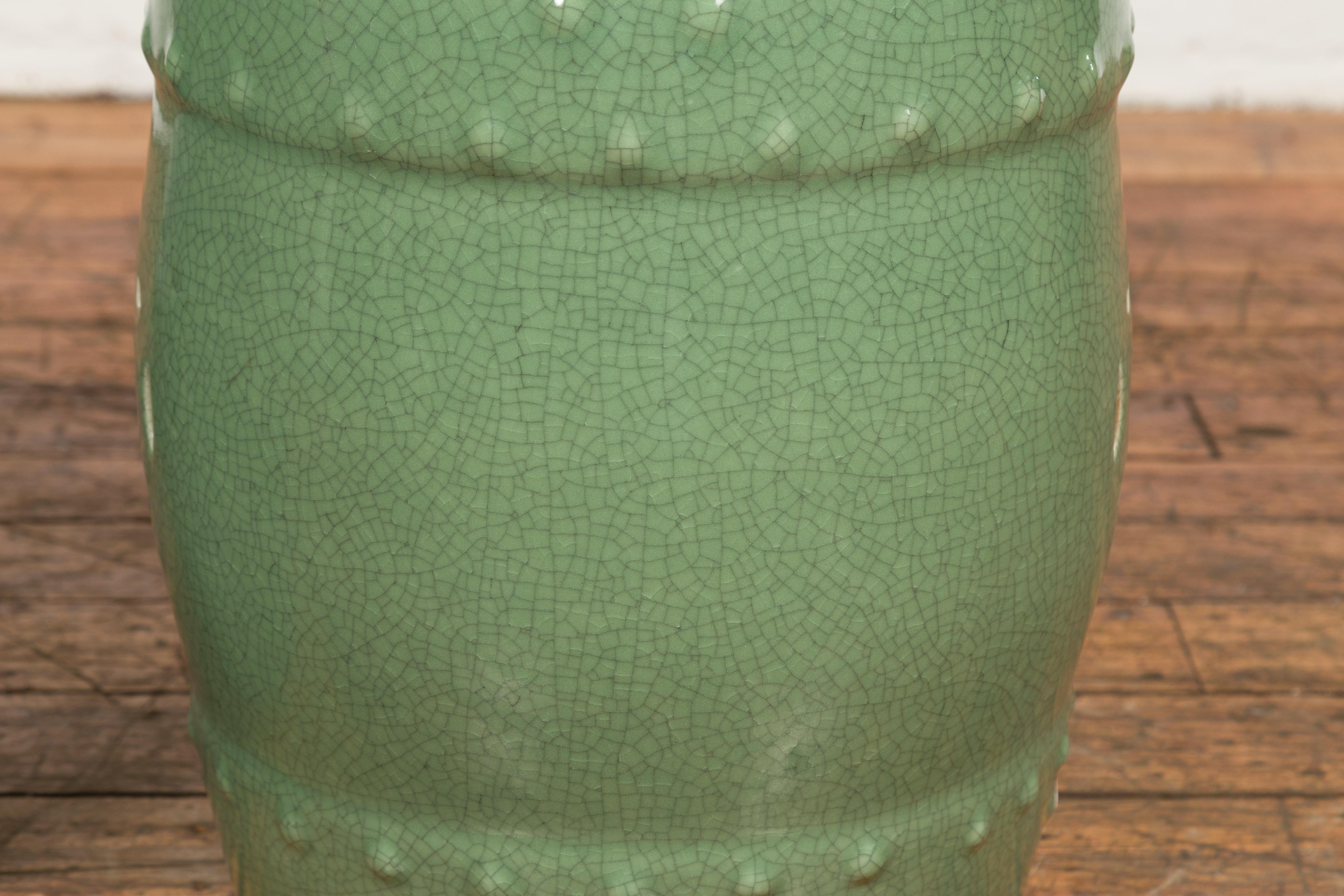 Tabourets de jardin chinois vintage à glaçure céladon avec motifs percés, vendus chacun 7