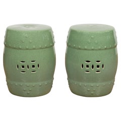 Chinese Retro Celadon Glazed Garden Stools with Pierced Motifs, Sold Each