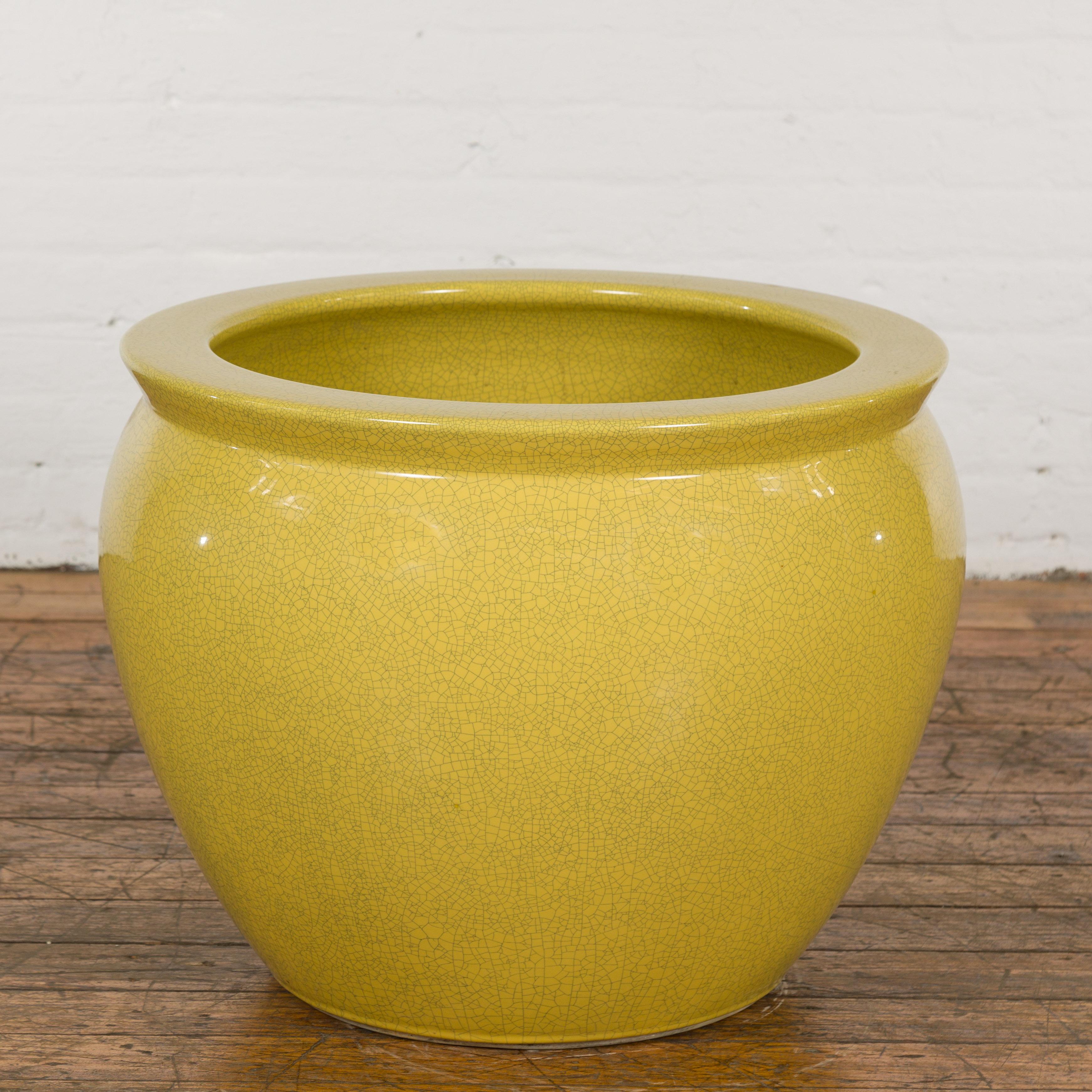 Chinese Vintage Circular Garden Planter with Yellow Crackle Glaze 7