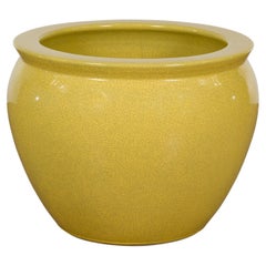 Chinese Vintage Circular Garden Planter with Yellow Crackle Glaze