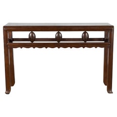 Chinese Vintage Console Table with Carved Apron and Curving Legs