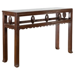 Chinese Vintage Console Table with Carved Apron and Curving Legs