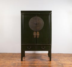 Chinese Vintage Dark Green Wedding Cabinet with Two Doors and Drawers, 1950s