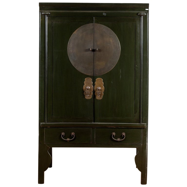 Chinese Vintage Dark Green Wedding Cabinet with Two Doors ...
