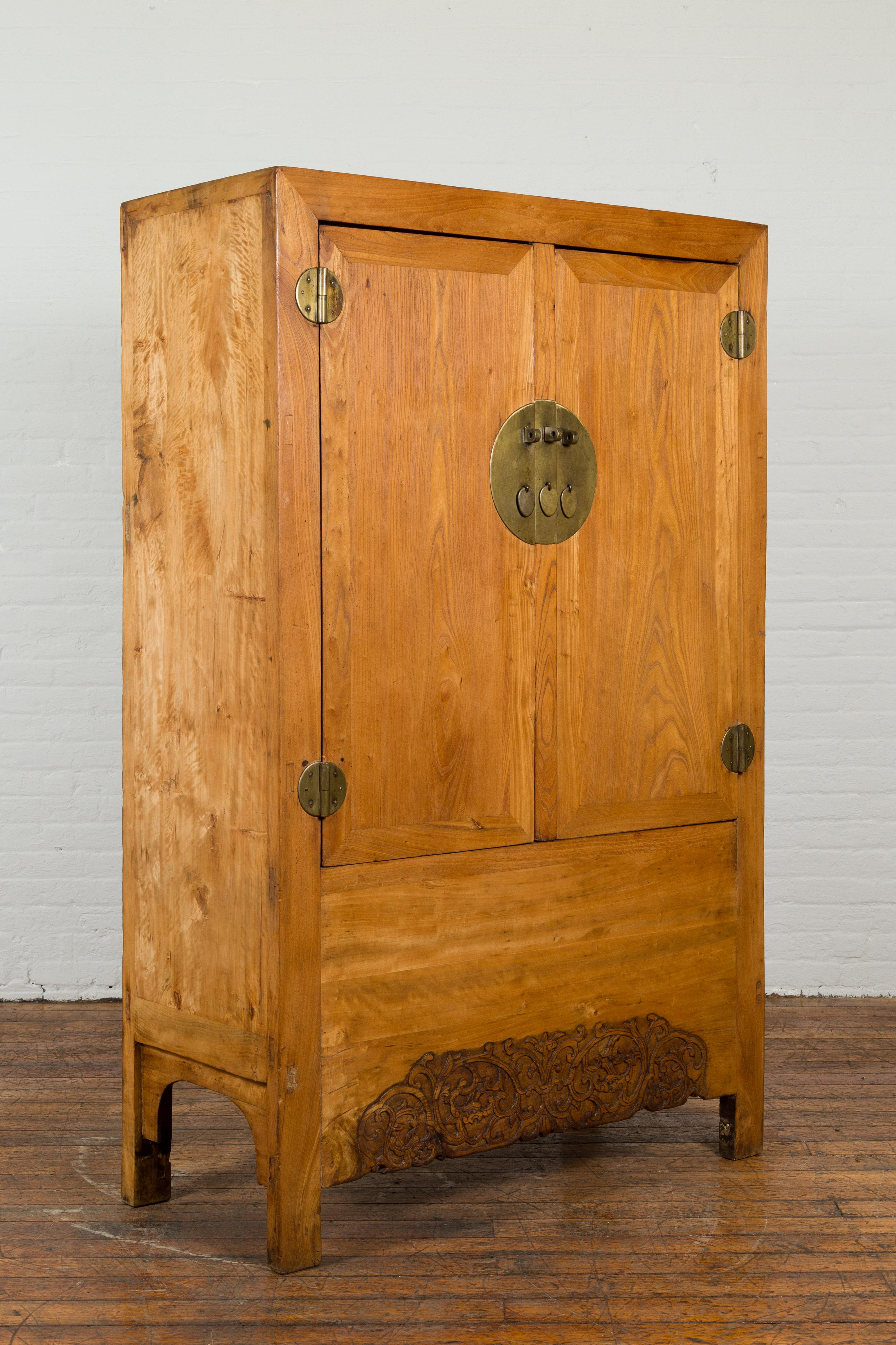 Chinese Vintage Elmwood Wedding Cabinet with Hidden Drawers For Sale