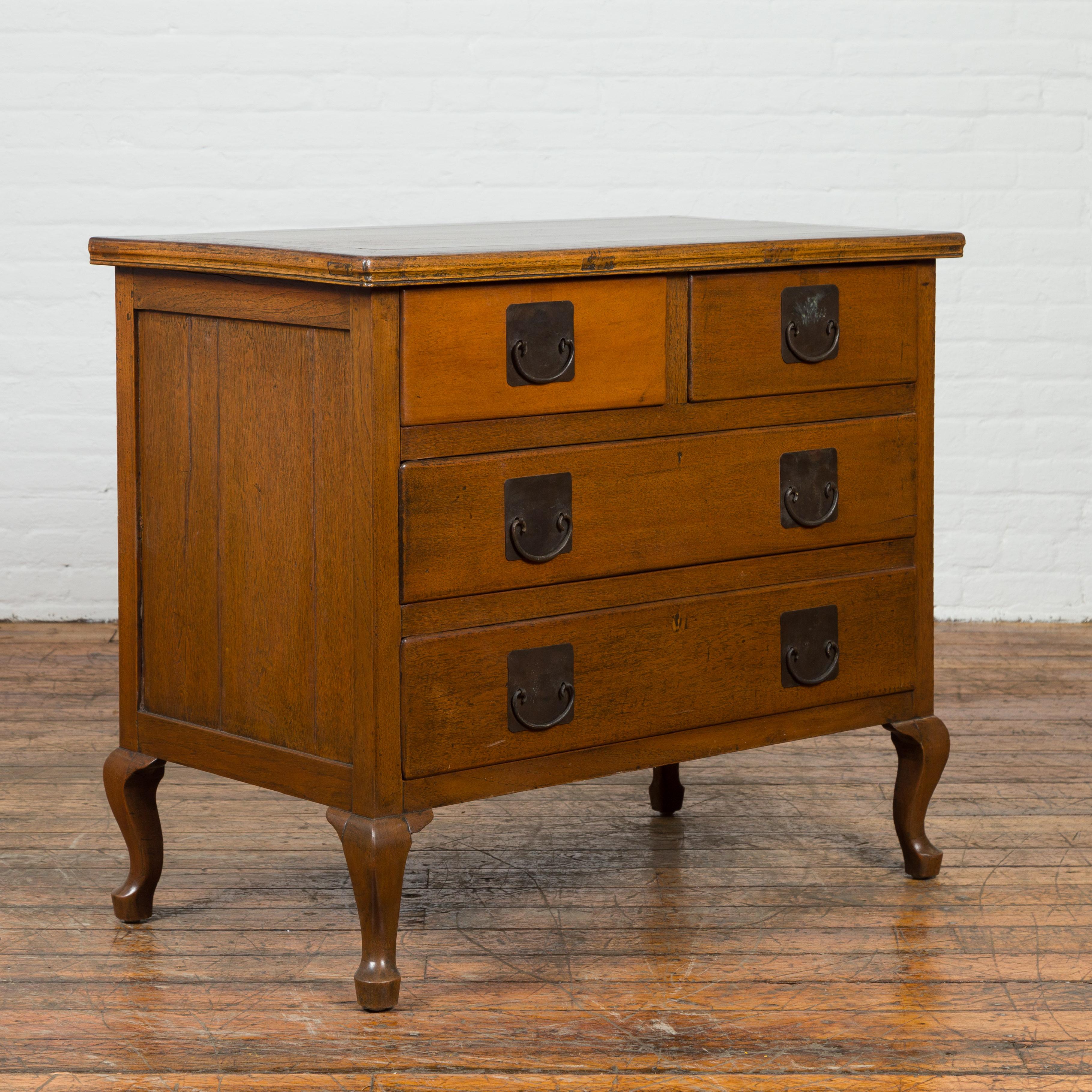 Chinese Vintage Four-Drawer Chest with Caramel Patina and Iron Hardware In Good Condition For Sale In Yonkers, NY