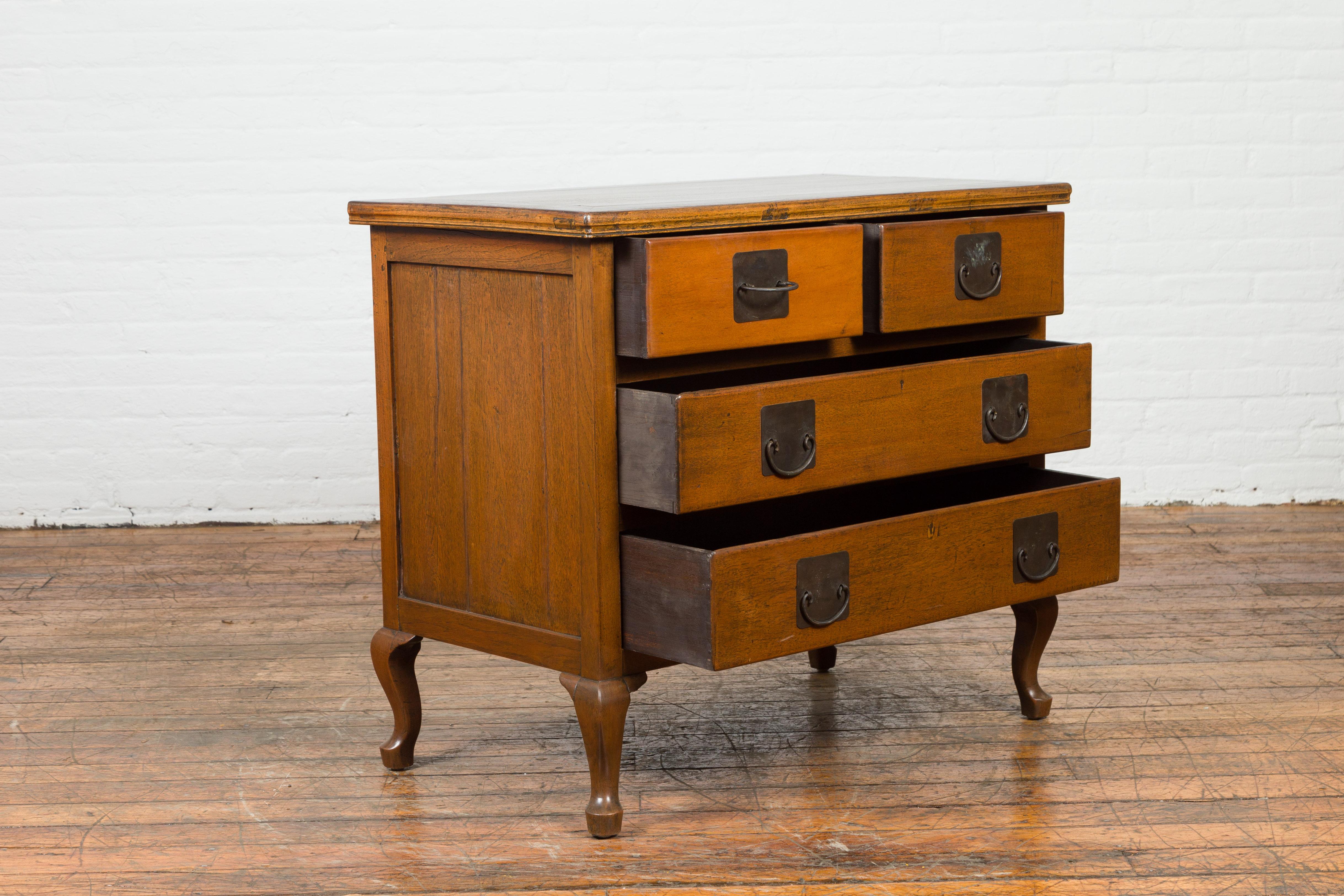 Chinese Vintage Four-Drawer Chest with Caramel Patina and Iron Hardware For Sale 1