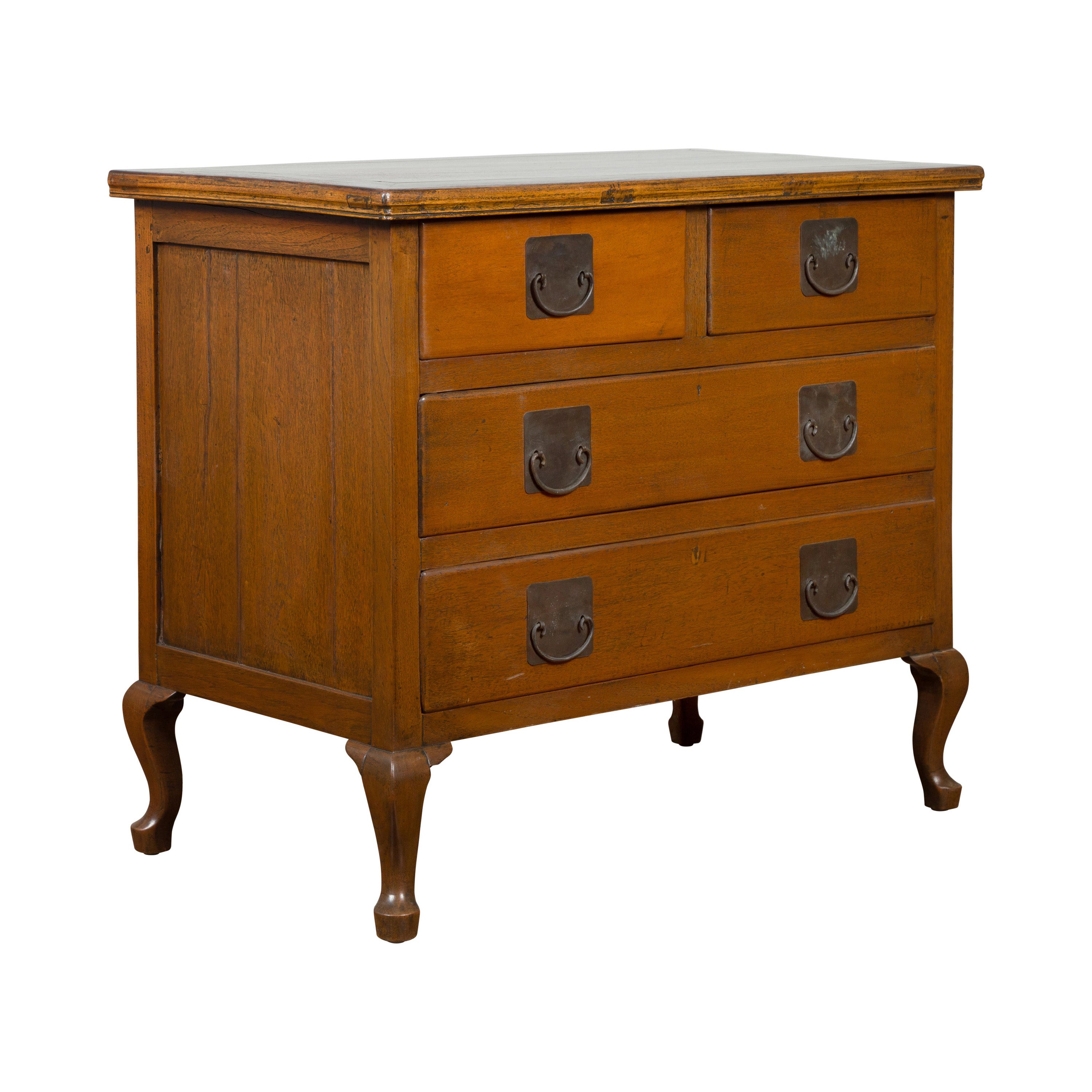 Chinese Vintage Four-Drawer Chest with Caramel Patina and Iron Hardware For Sale