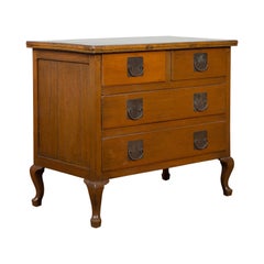 Chinese Vintage Four-Drawer Chest with Caramel Patina and Iron Hardware