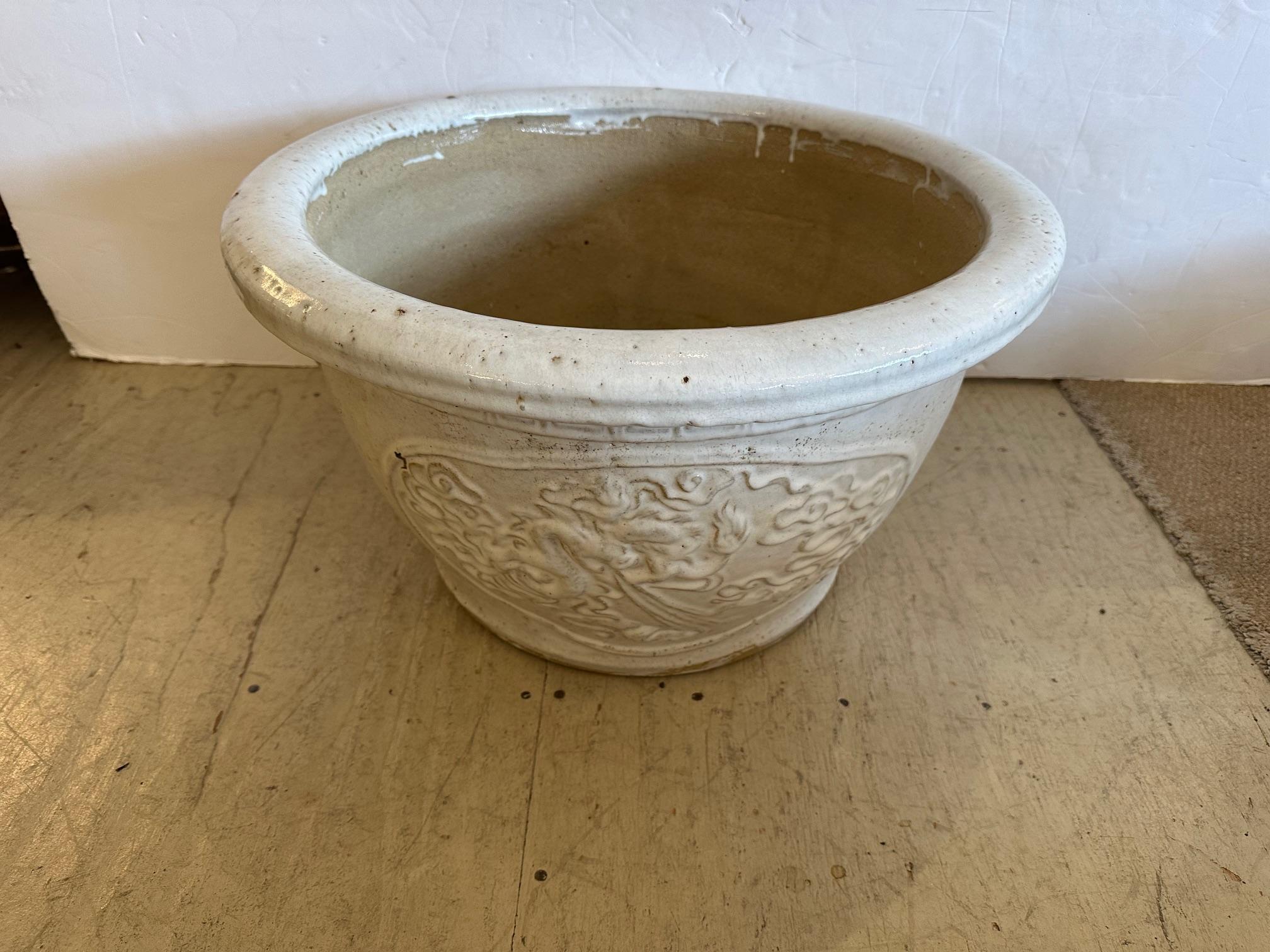 Ceramic Chinese Vintage Glazed Stoneware Pottery Planter Jardinaire For Sale