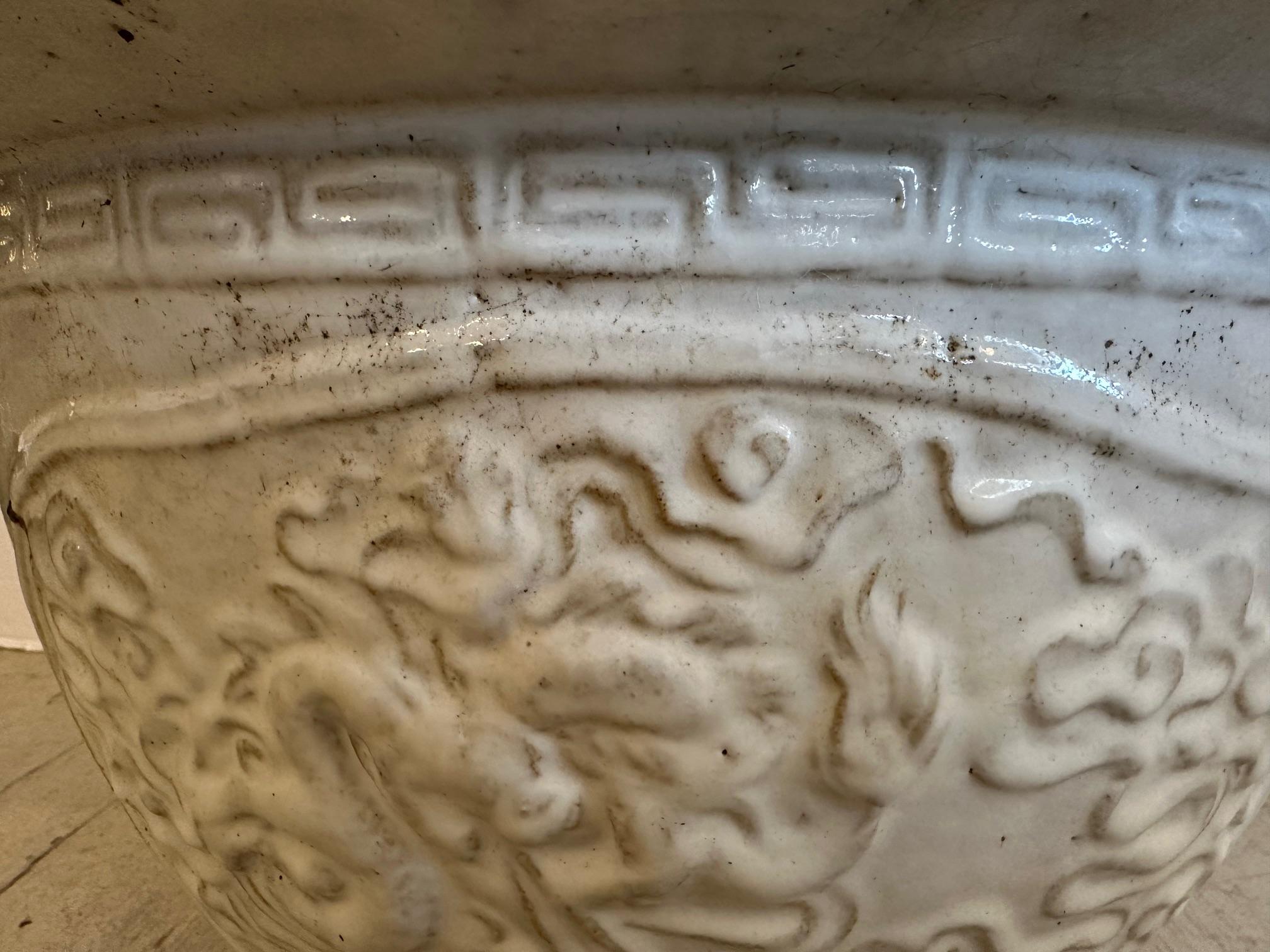 Chinese Vintage Glazed Stoneware Pottery Planter Jardinaire For Sale 1