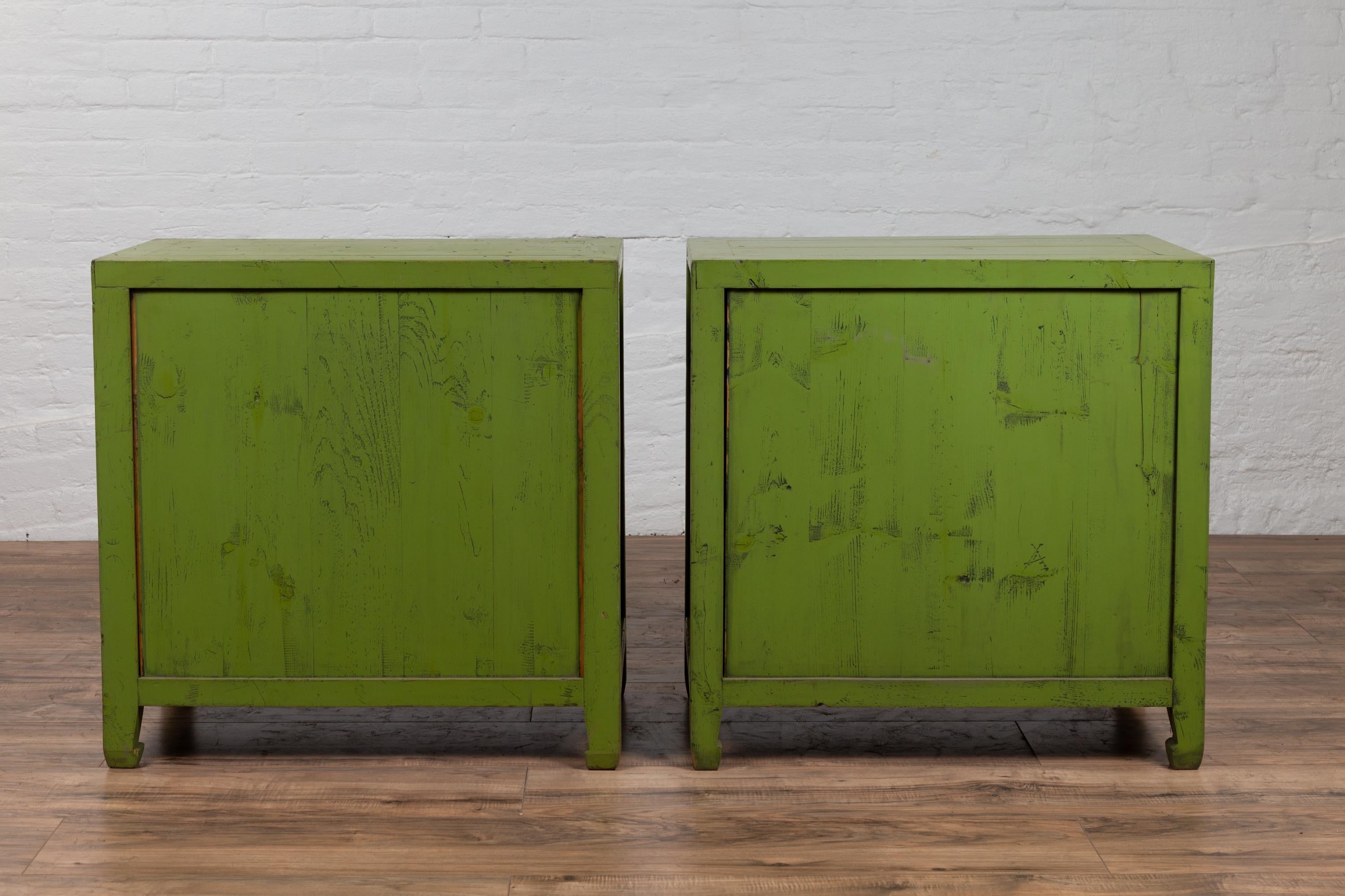 Chinese Vintage Green Painted Nine-Drawer Apothecary Bedside Chest 5