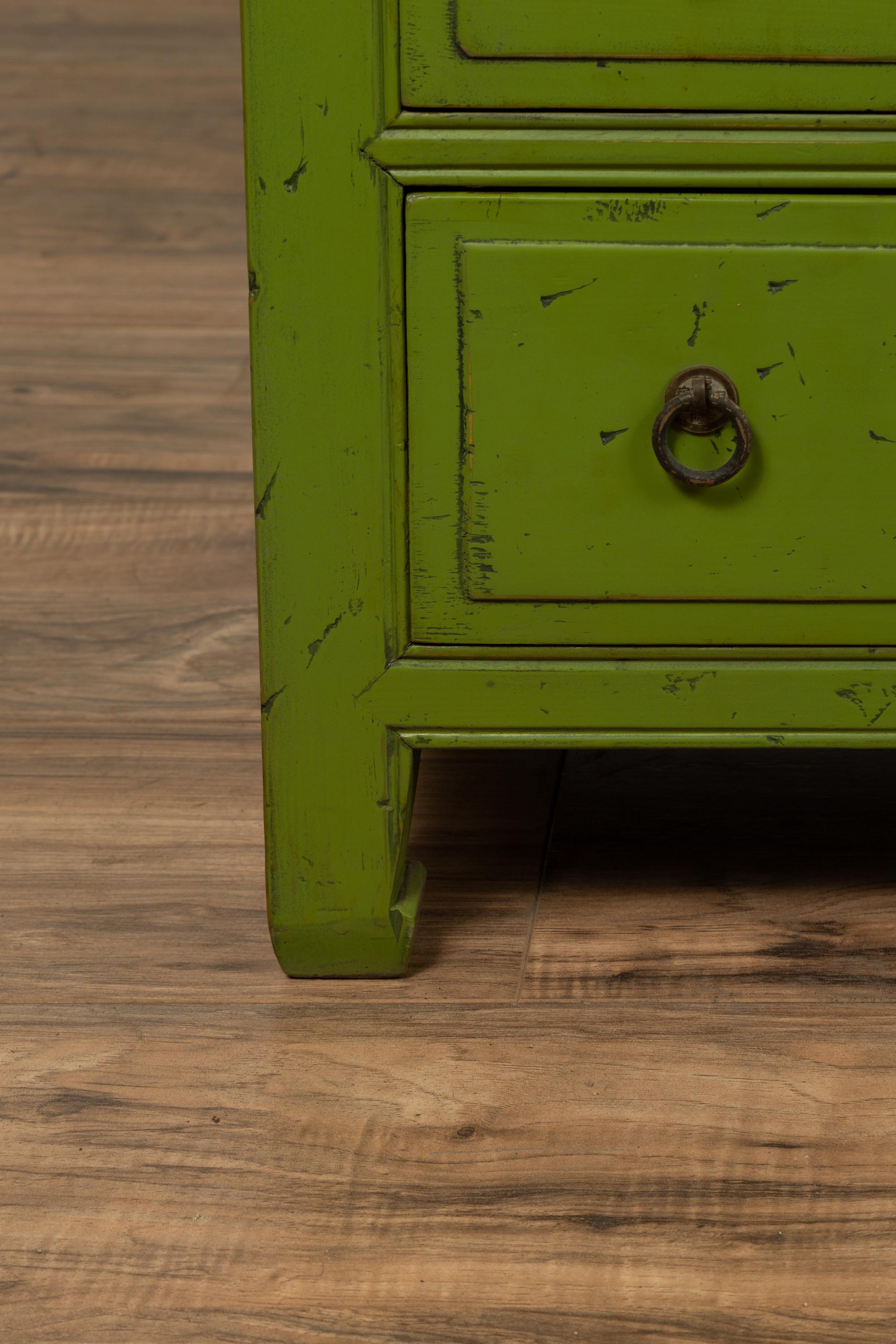 Chinese Vintage Green Painted Nine-Drawer Apothecary Bedside Chest In Good Condition In Yonkers, NY