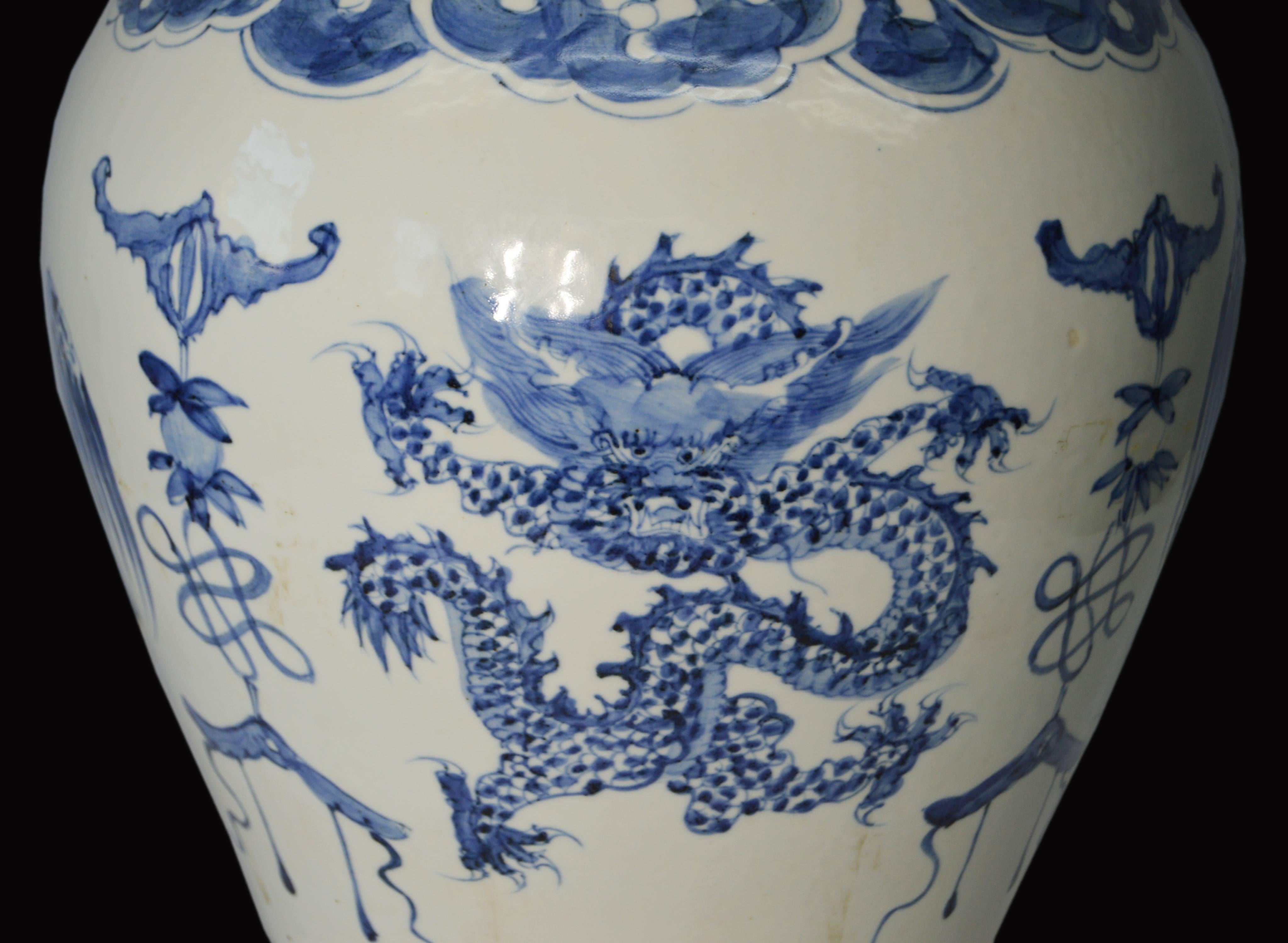 Chinese Vintage Hand-Painted Blue and White Porcelain Vase with Dragon 2