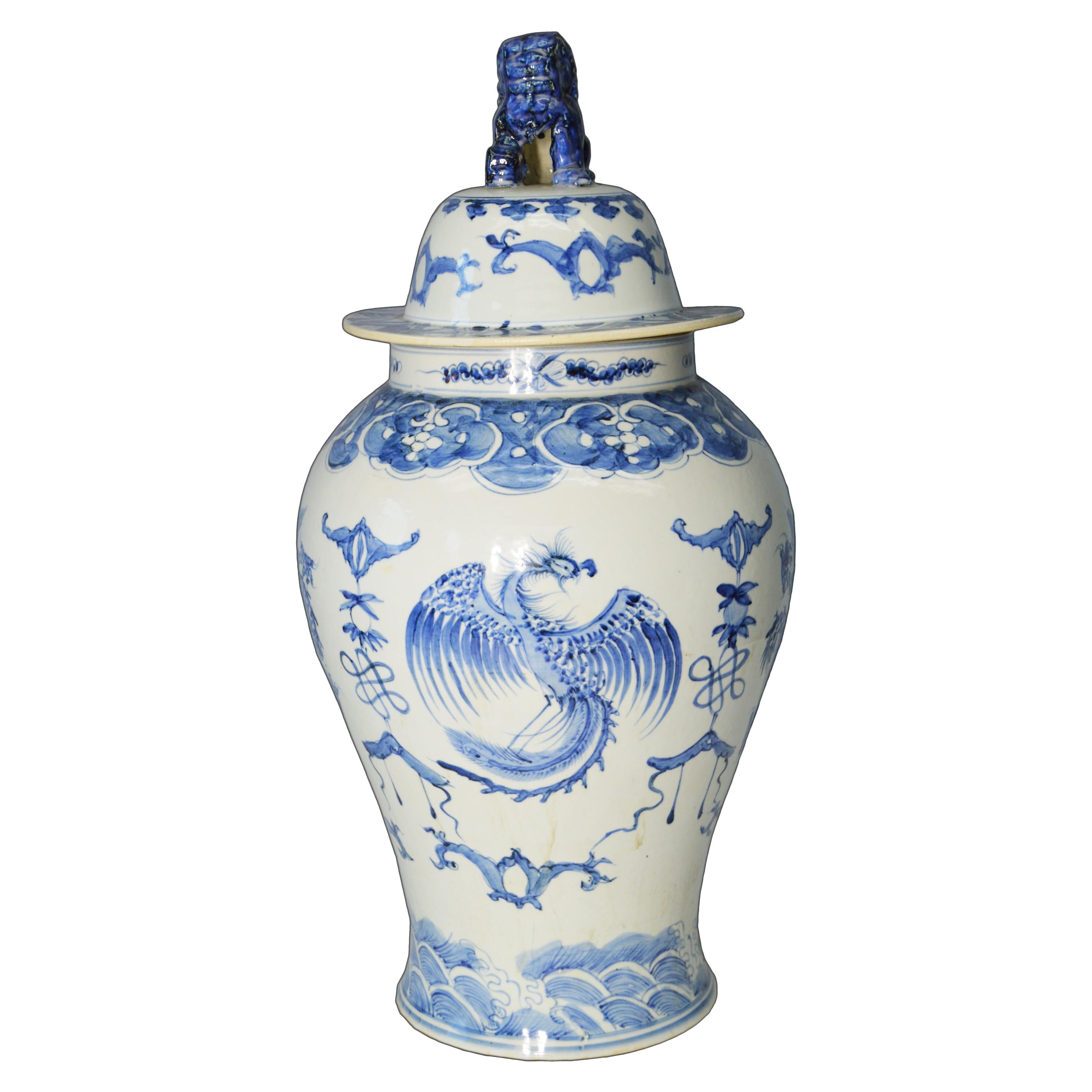 Chinese Vintage Hand-Painted Blue and White Porcelain Vase with Dragon