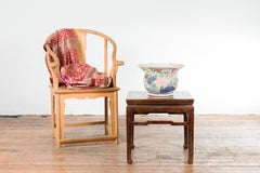 Chinese Vintage Hexagonal Planter with Pastel Foliage, Flowers and Butterflies