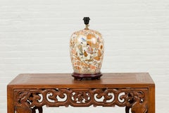 Chinese Vintage Japanese Kutani Style Lamp with Court Scenes and Wooden Base
