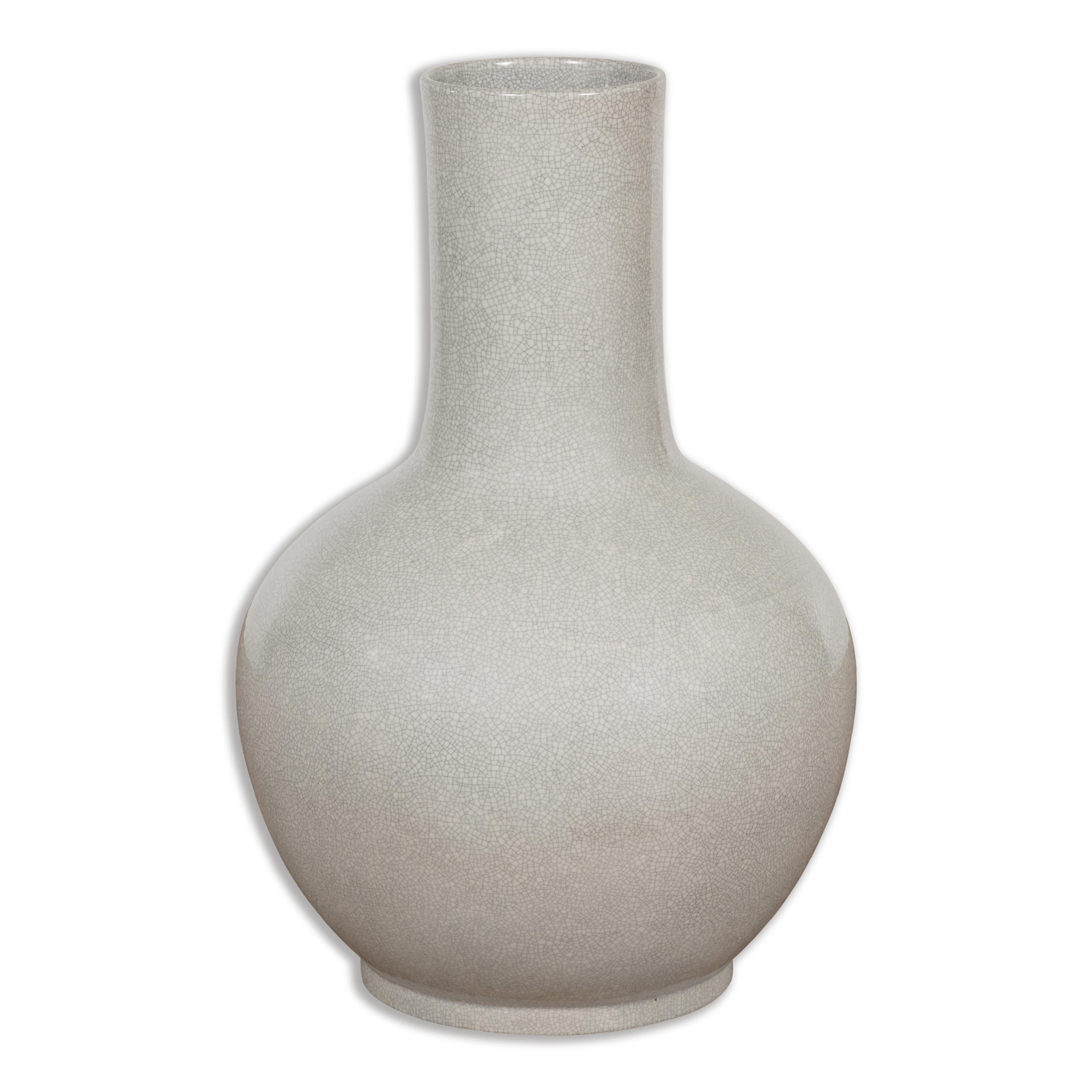 Chinese Vintage Kendi Shape Vase with Crackle Grey and White Finish For Sale 8