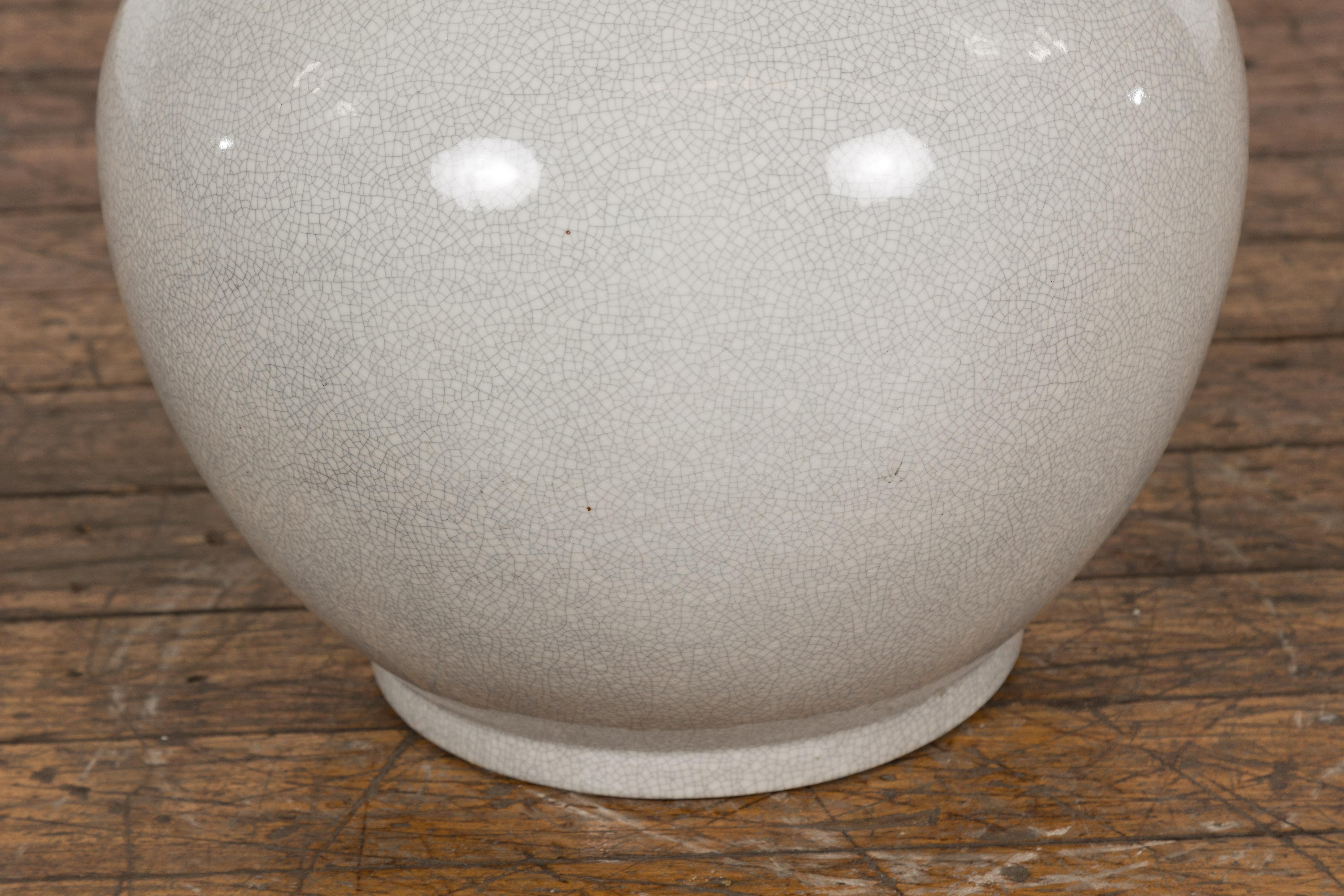Chinese Vintage Kendi Shape Vase with Crackle Grey and White Finish For Sale 2