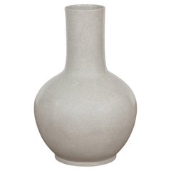 Vase chinois vintage en forme de Kendi avec finition gris craquelé et blanc