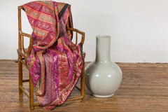 Vintage Kendi Shape Vase with Crackle Grey and White Glaze