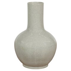 Vintage Kendi Shape Vase with Crackle Grey and White Glaze 