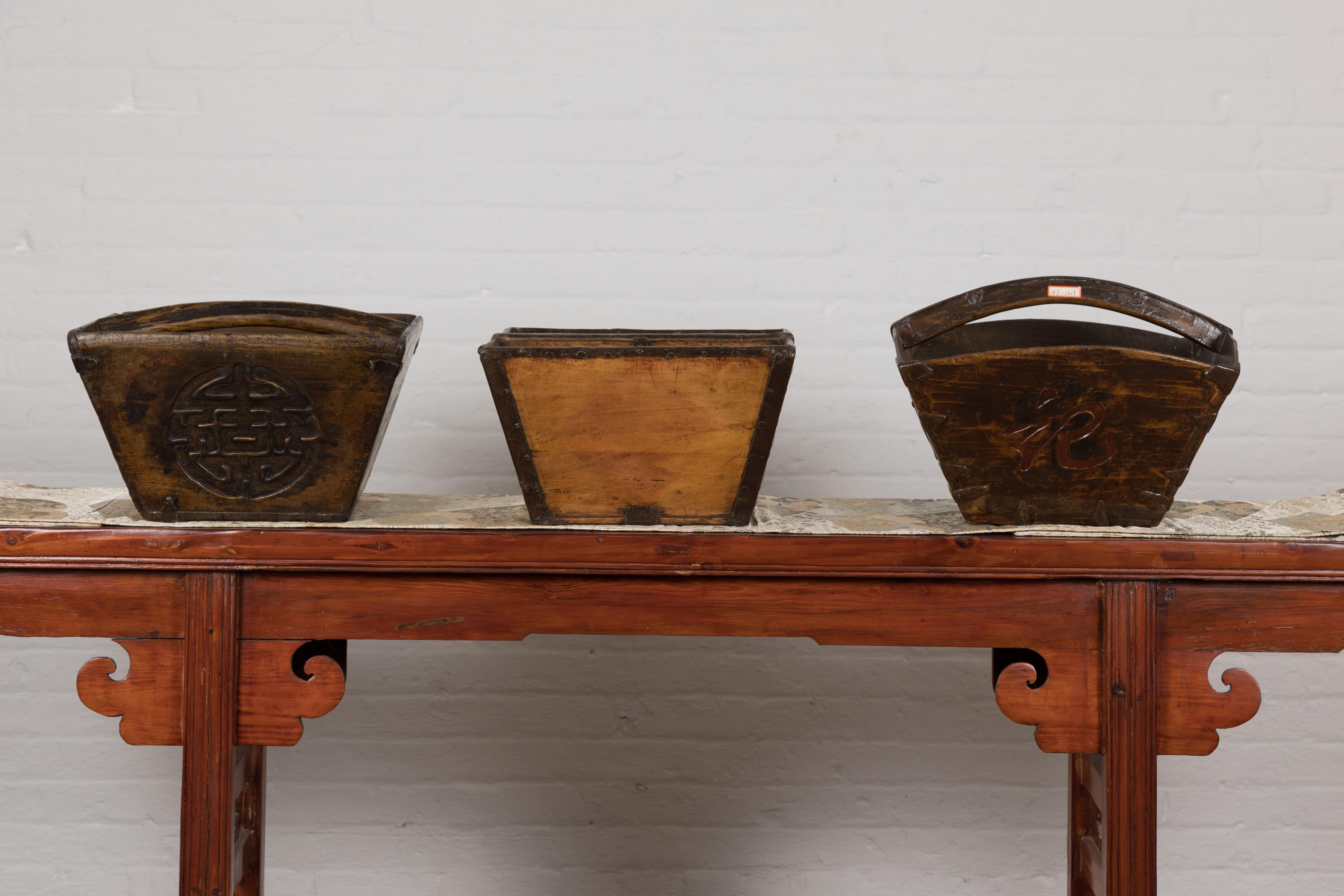 Chinese Wooden Vintage Rice Measure Baskets, Sold Each For Sale 4