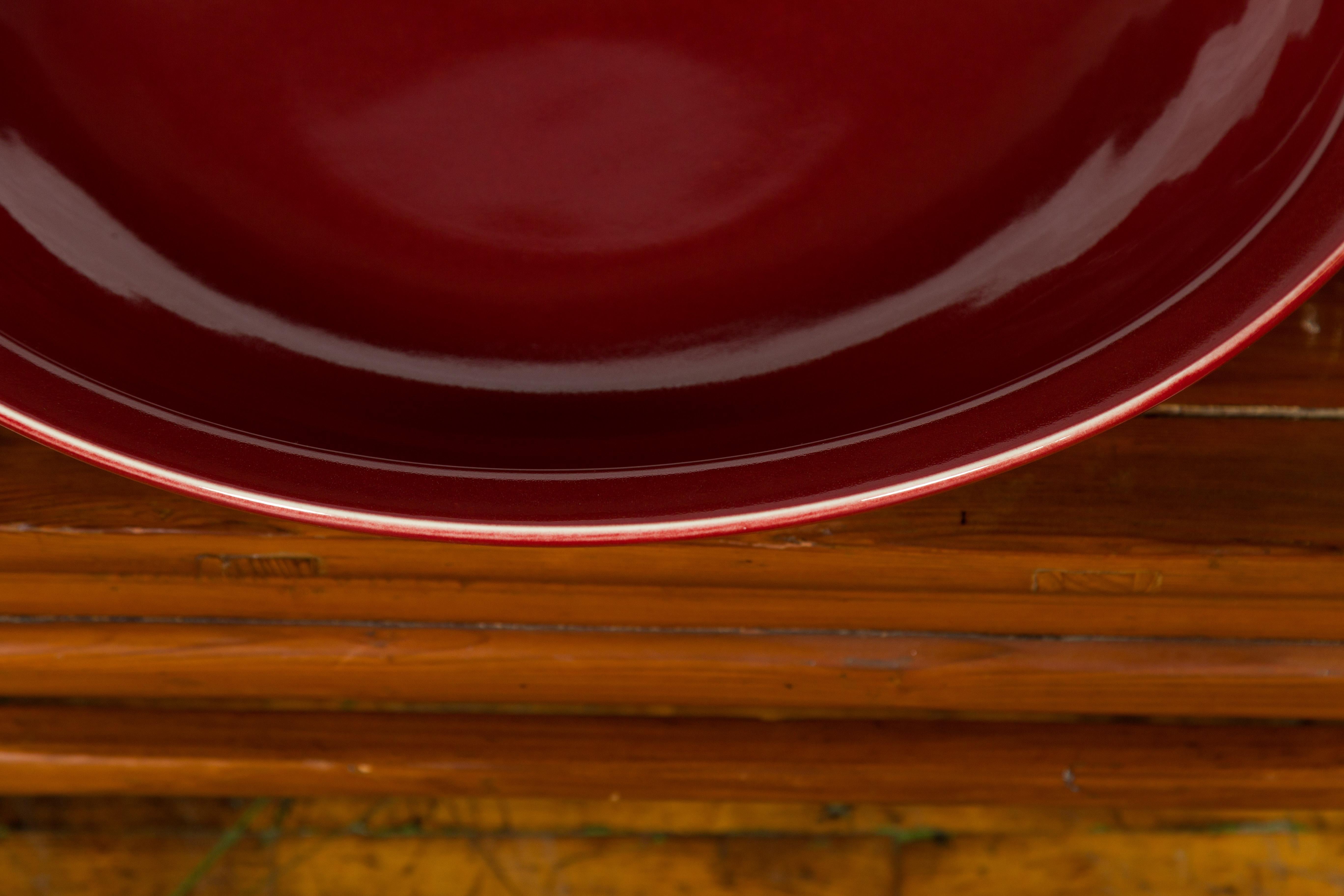 Chinese Vintage Large Porcelain Platter with Oxblood Color For Sale 6