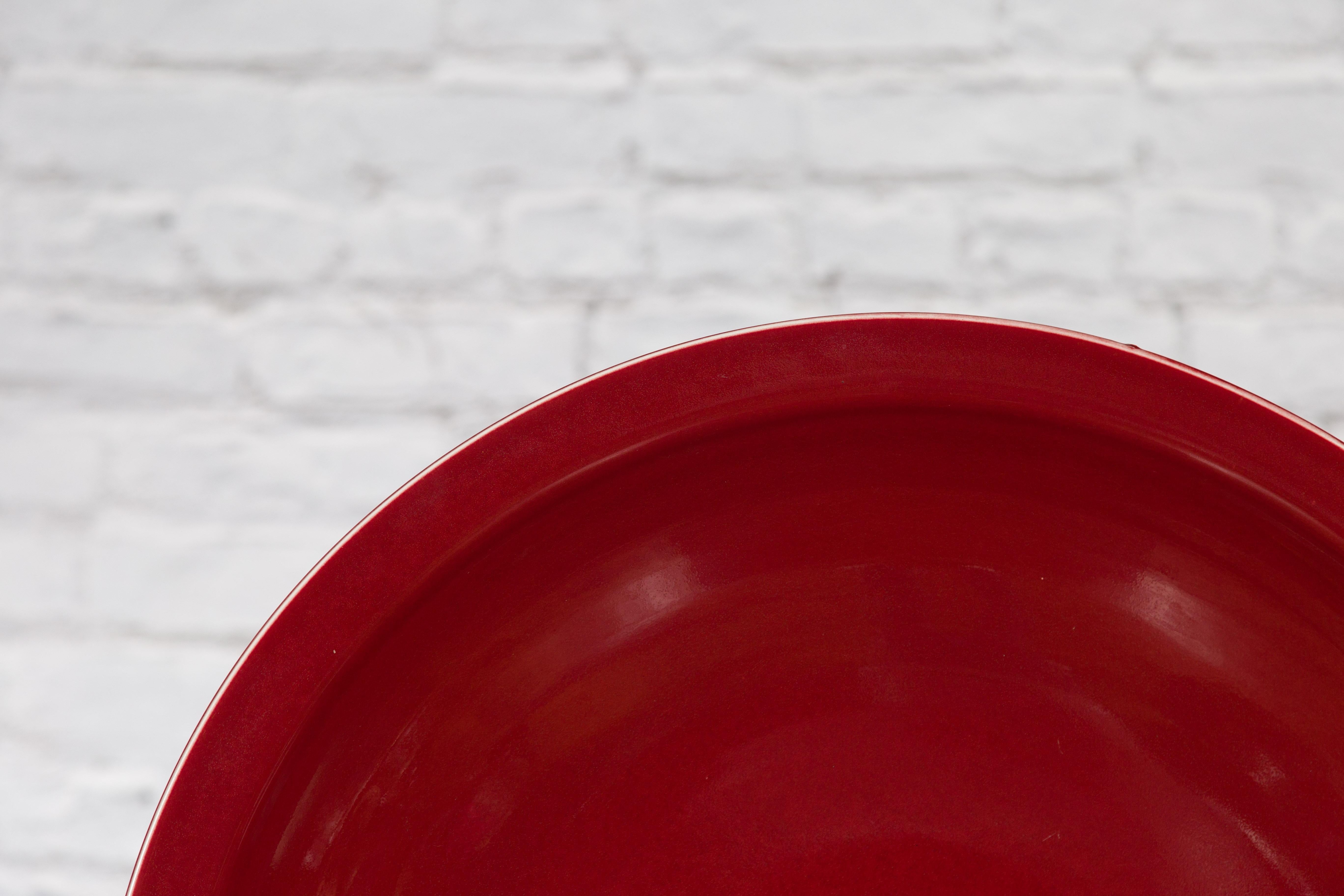 Chinese Vintage Large Porcelain Platter with Oxblood Color For Sale 9