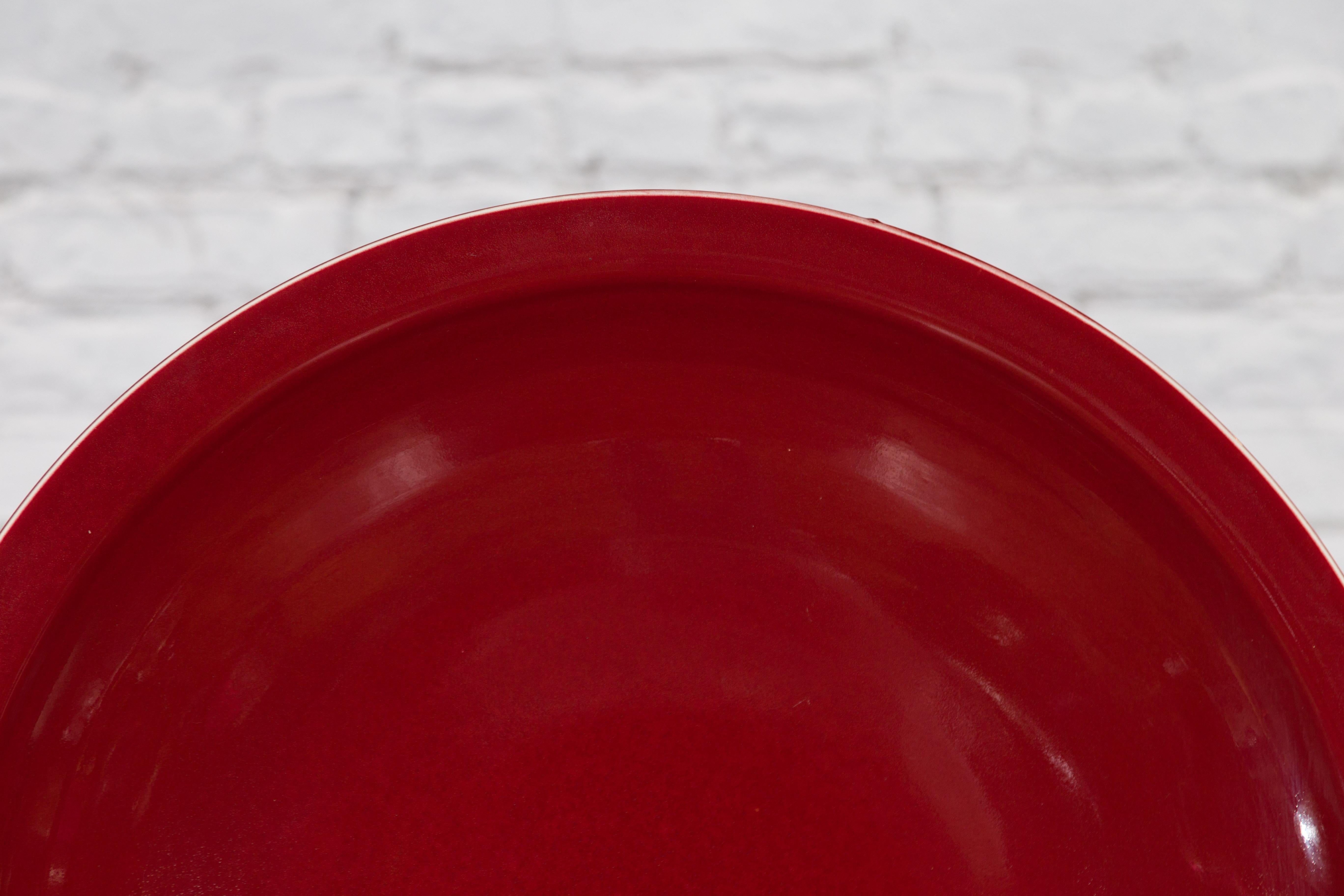 Chinese Vintage Large Porcelain Platter with Oxblood Color For Sale 10