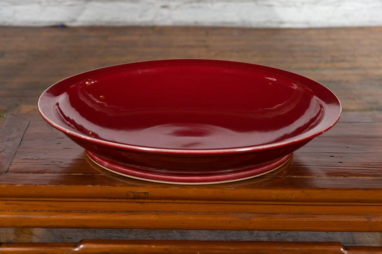 Oriental Oxblood Red Color Porcelain Plate 16" Diameter