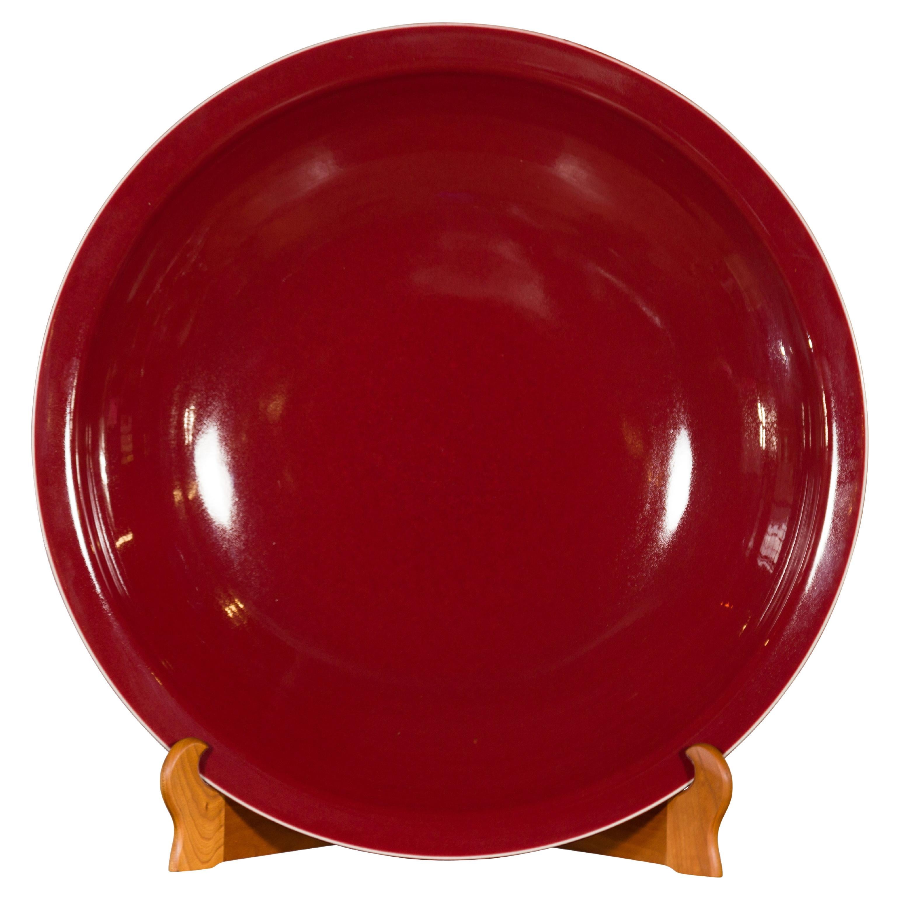 Chinese Vintage Large Porcelain Platter with Oxblood Color For Sale