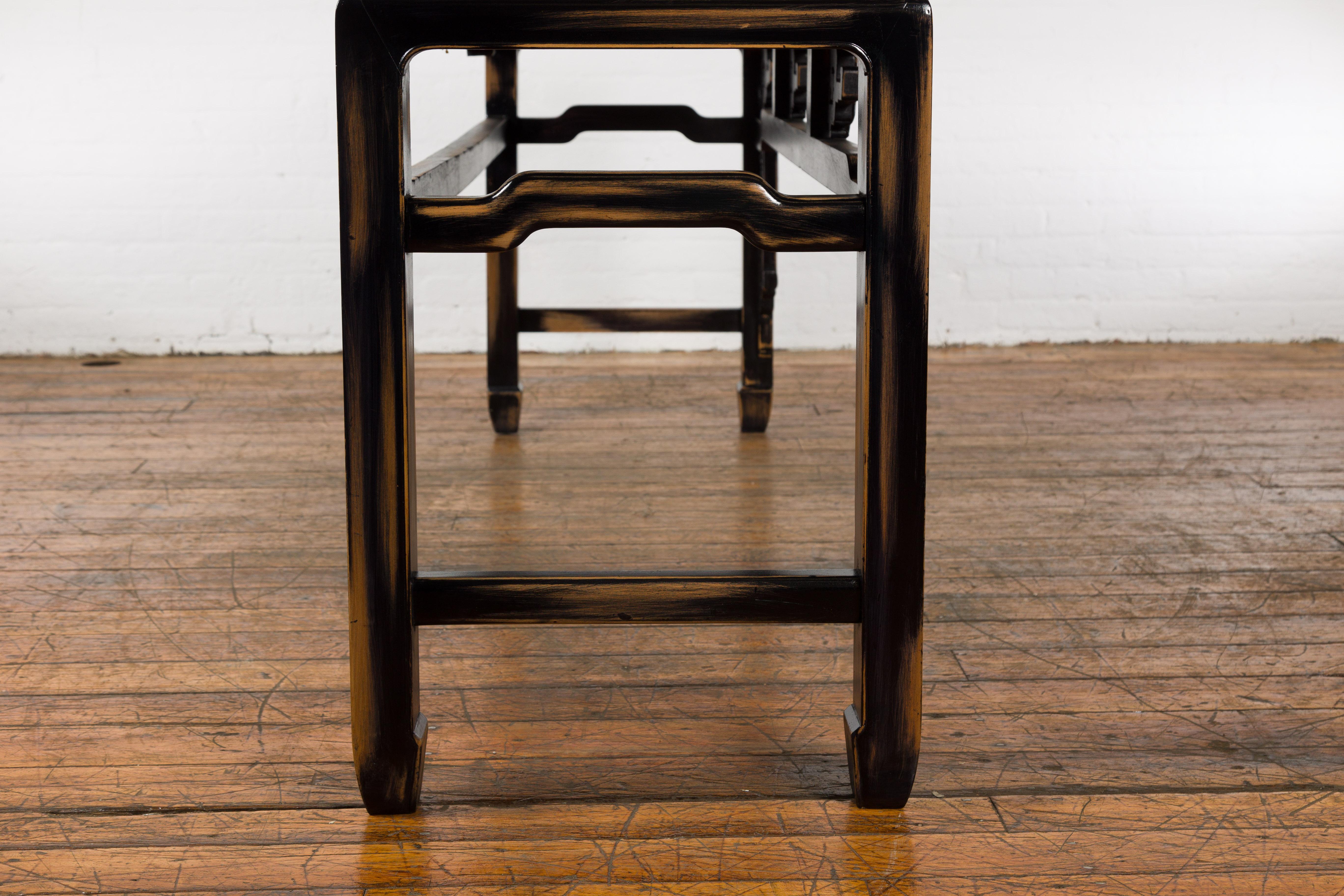 Chinese Vintage Black and Brown Low Console Table For Sale 9