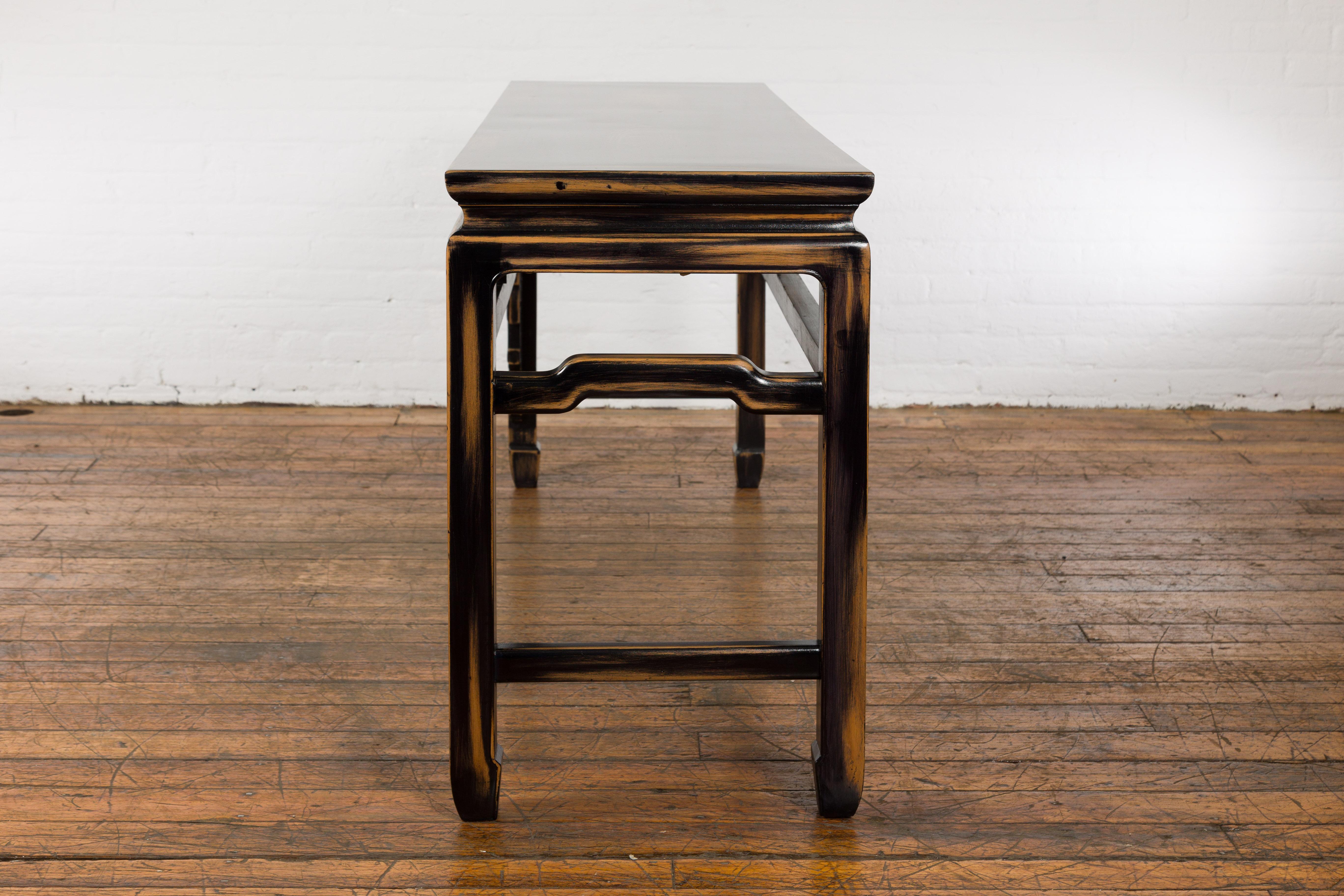 Chinese Vintage Black and Brown Low Console Table For Sale 13