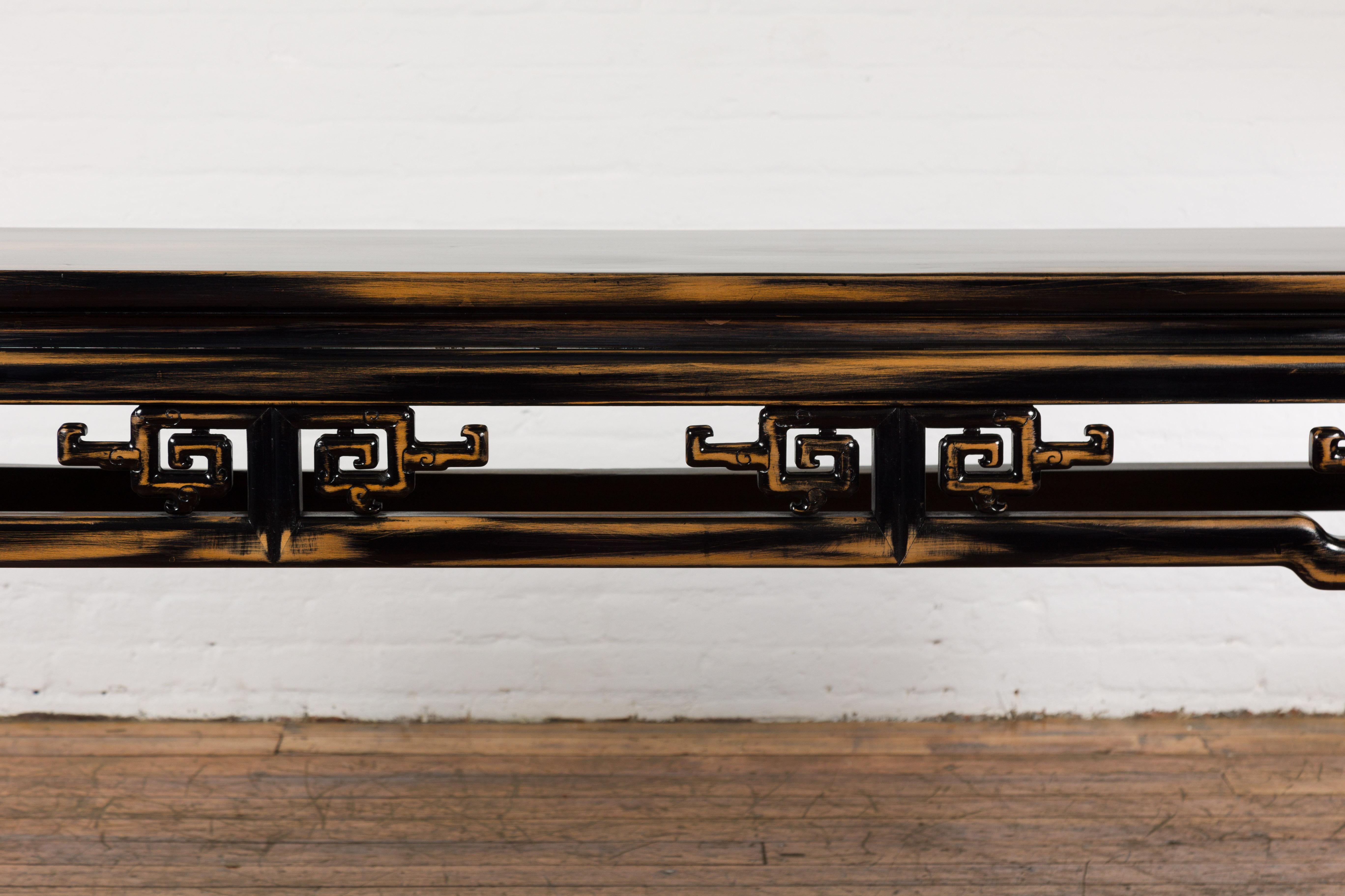 20th Century Chinese Vintage Black and Brown Low Console Table For Sale