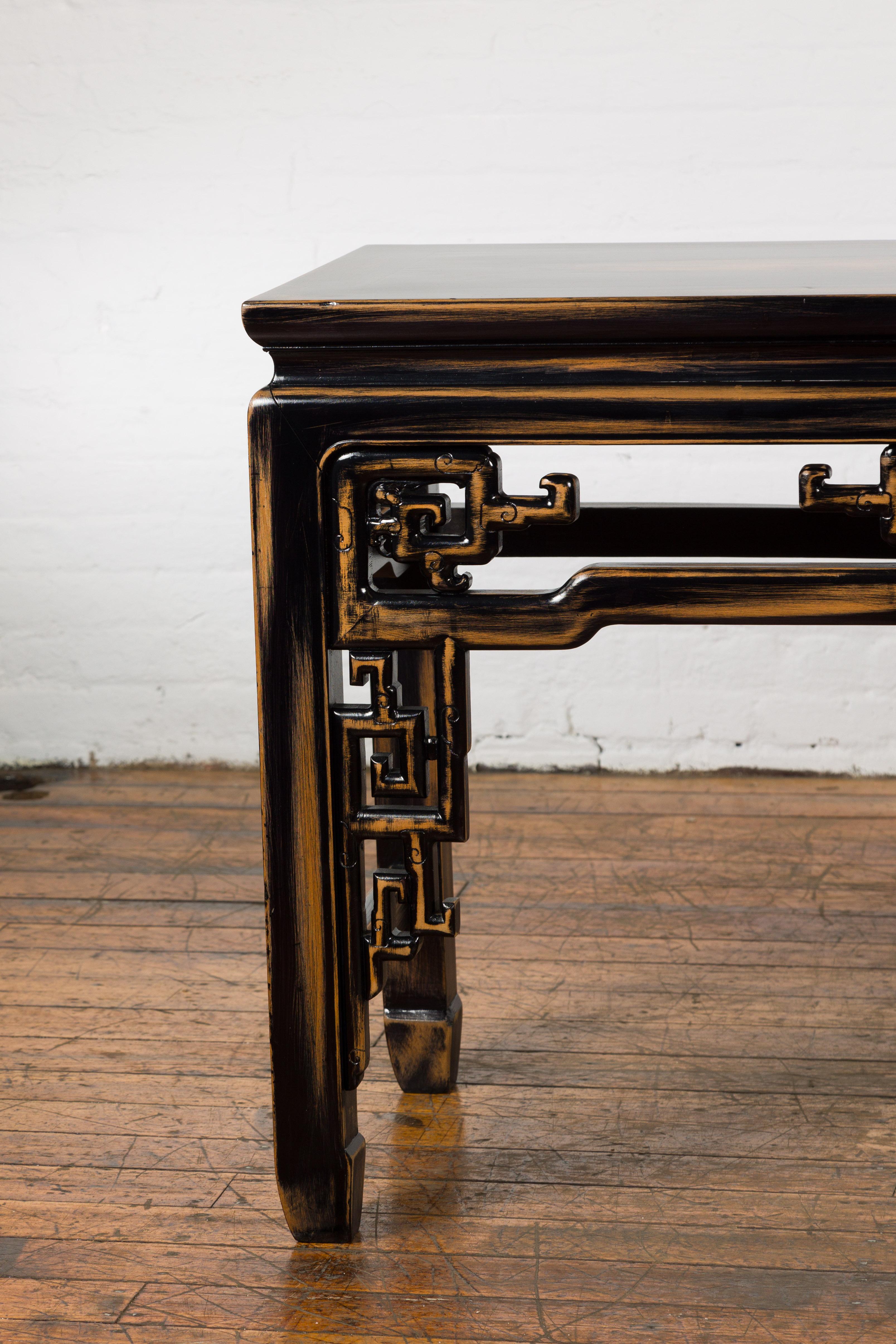 Chinese Vintage Black and Brown Low Console Table For Sale 1