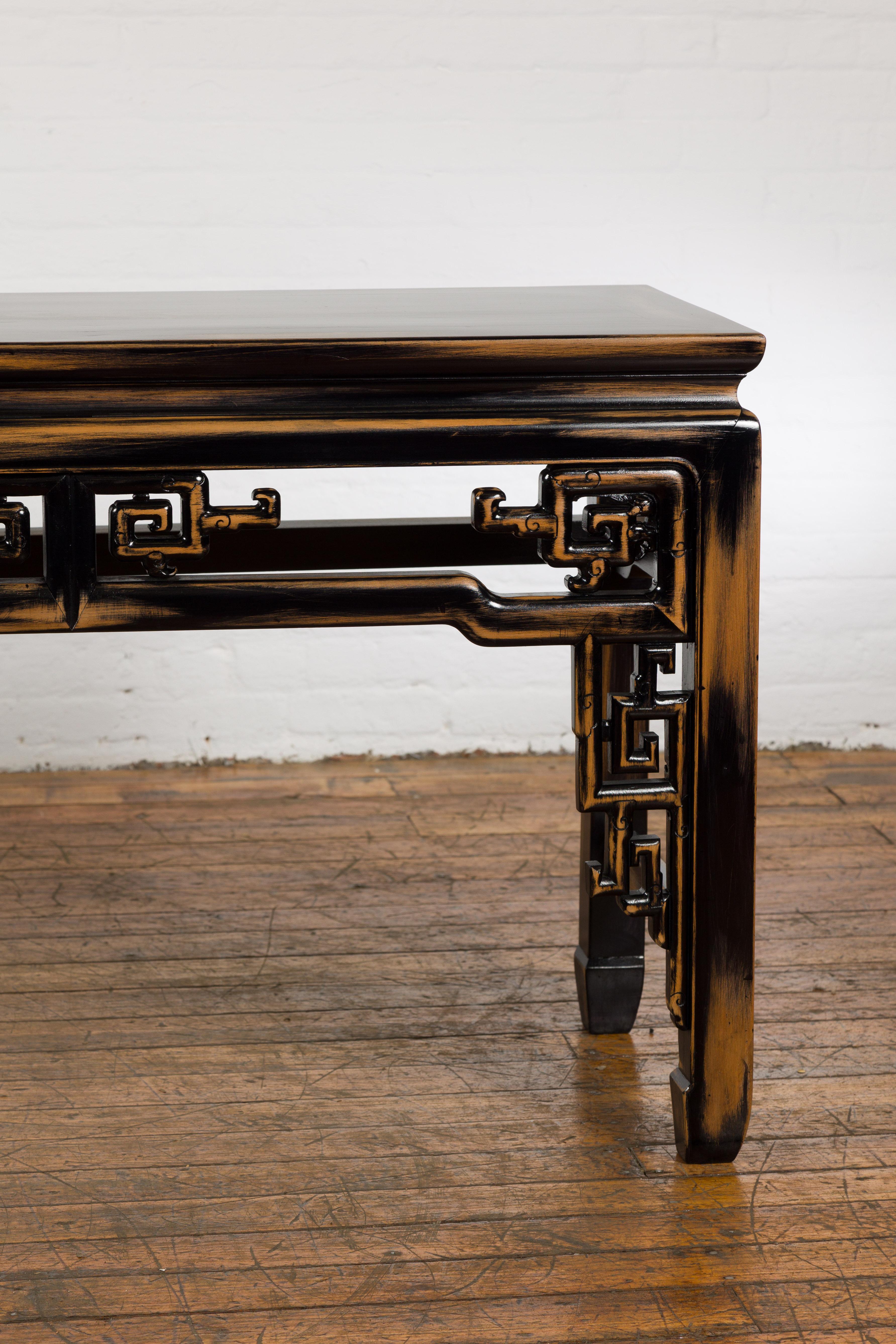 Chinese Vintage Black and Brown Low Console Table For Sale 2