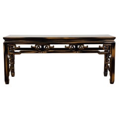 Chinese Vintage Black and Brown Low Console Table