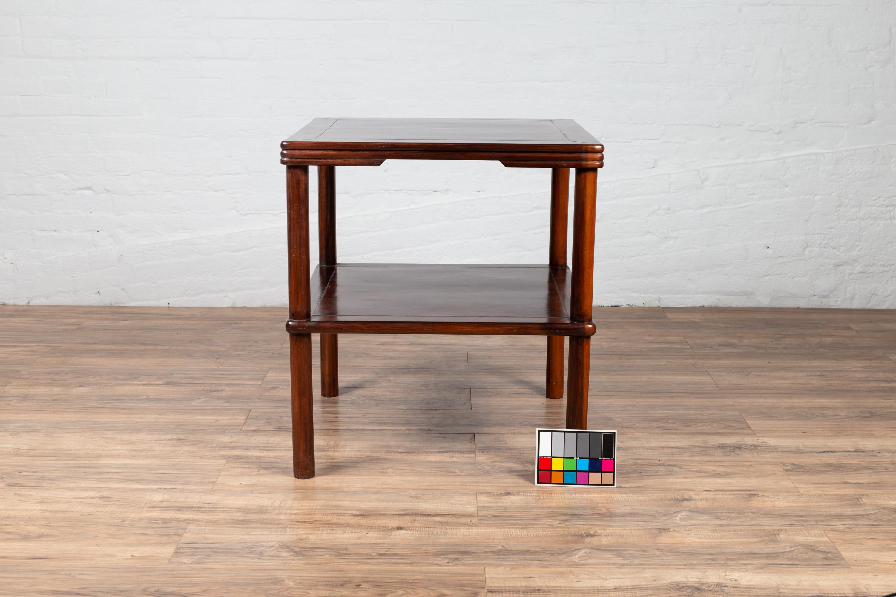 Chinese Vintage Midcentury Square-Shaped Side Table with Lower Shelf For Sale 7