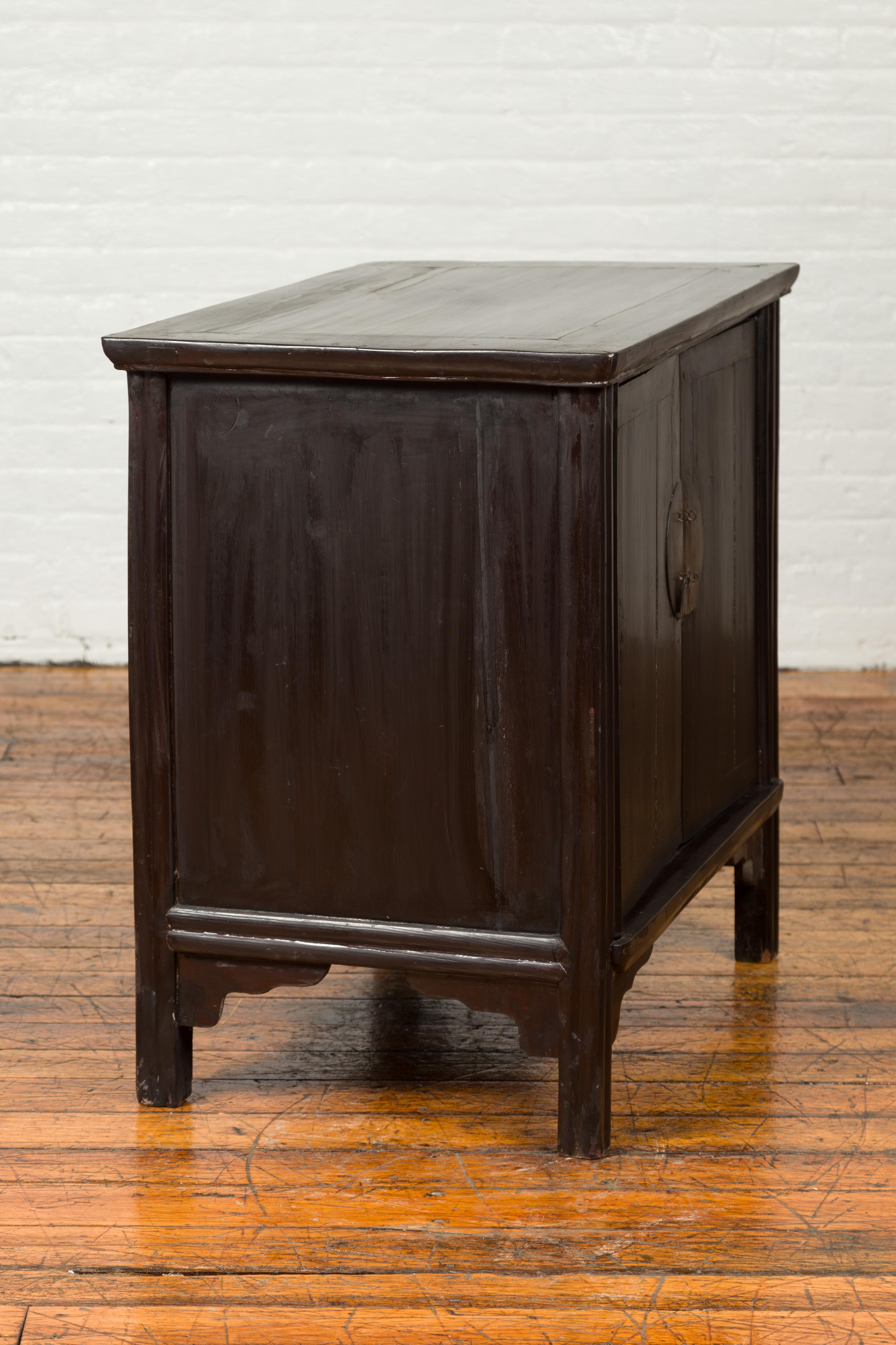 Chinese Vintage Ming Dynasty Style Side Cabinet with Dark Brown Patina 3