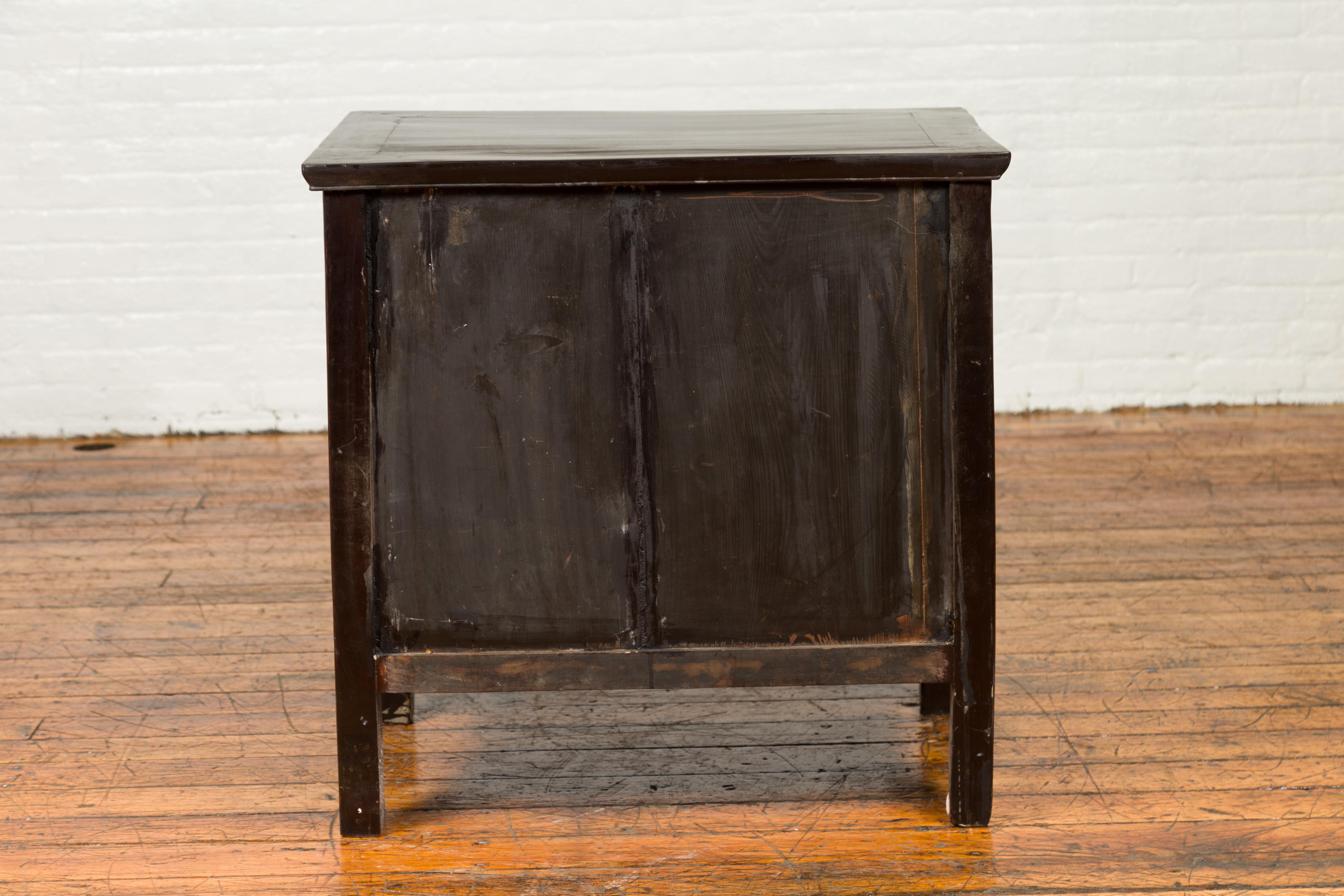Chinese Vintage Ming Dynasty Style Side Cabinet with Dark Brown Patina 4