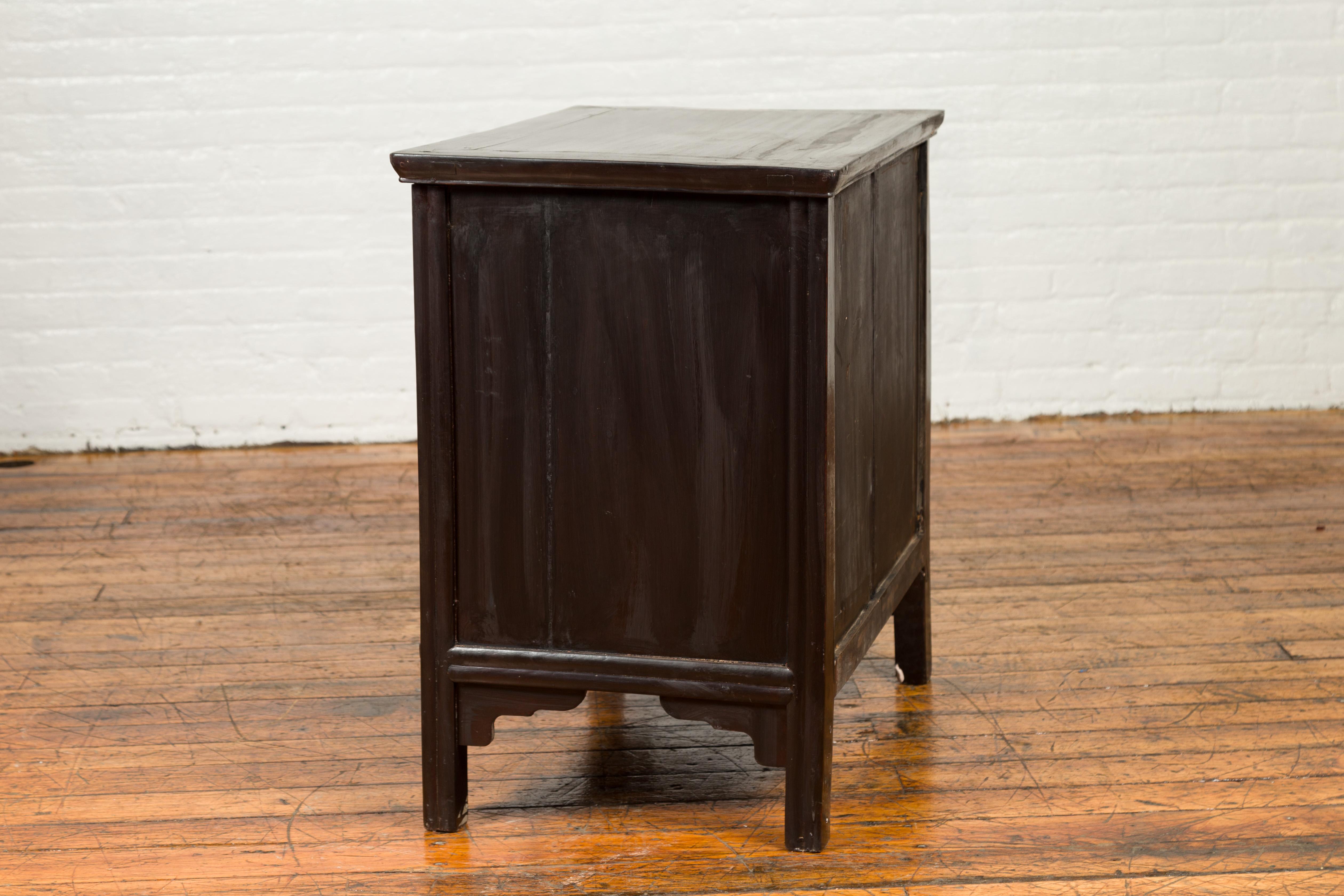 Chinese Vintage Ming Dynasty Style Side Cabinet with Dark Brown Patina 5