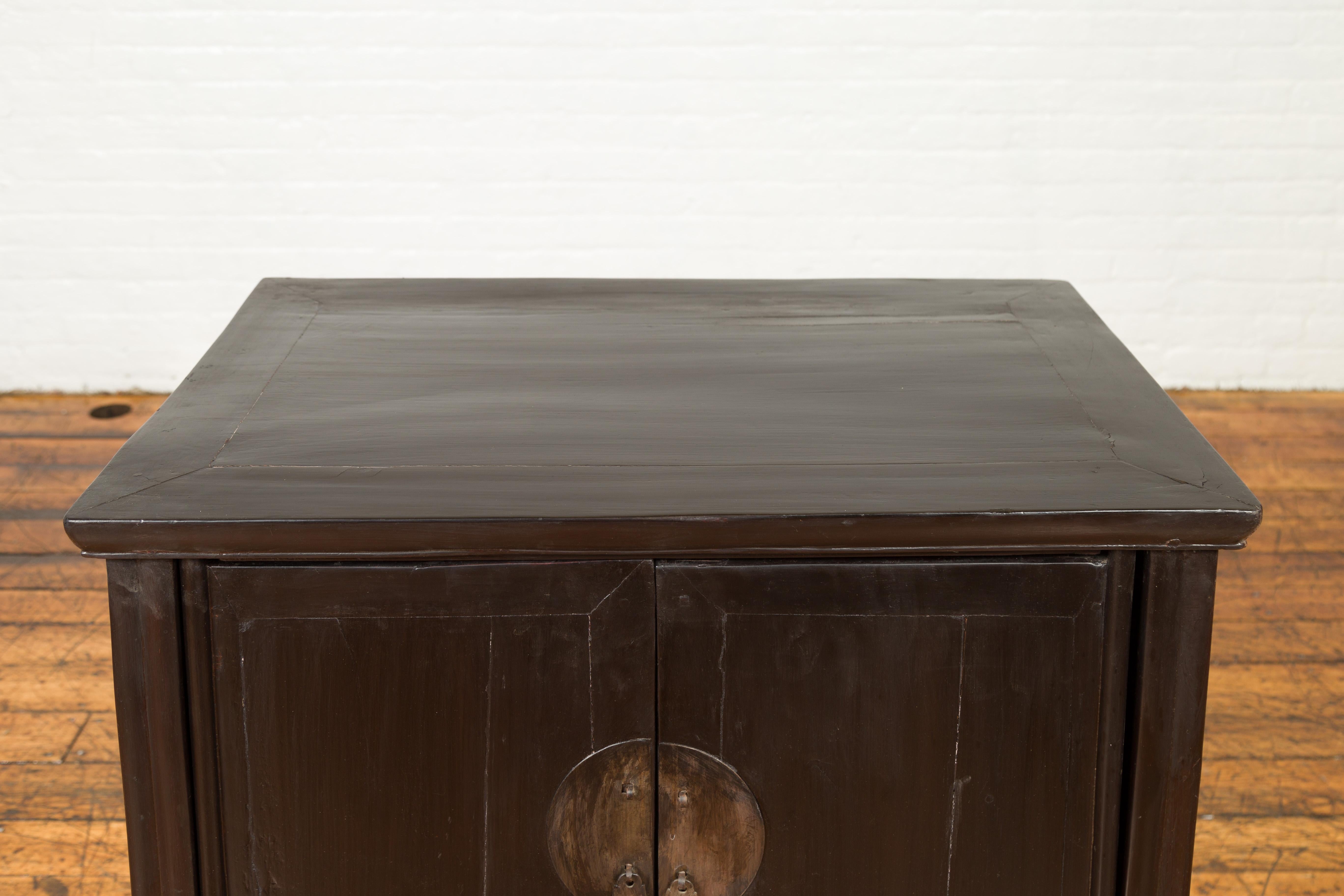 Chinese Vintage Ming Dynasty Style Side Cabinet with Dark Brown Patina 2